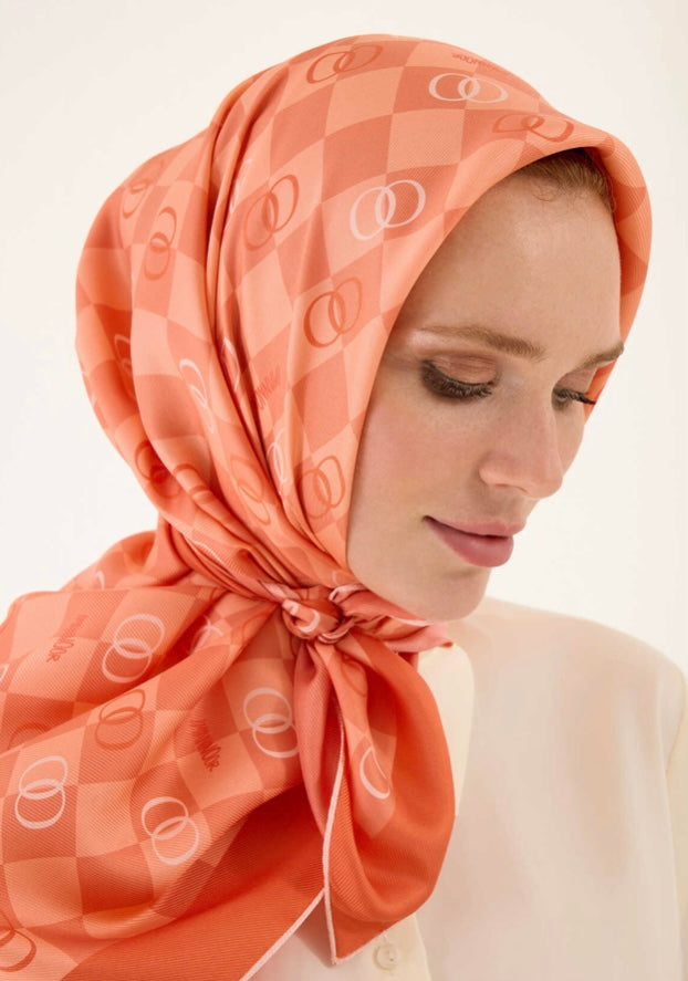 İmannoor Dama Logo Silk Scarf in Orange