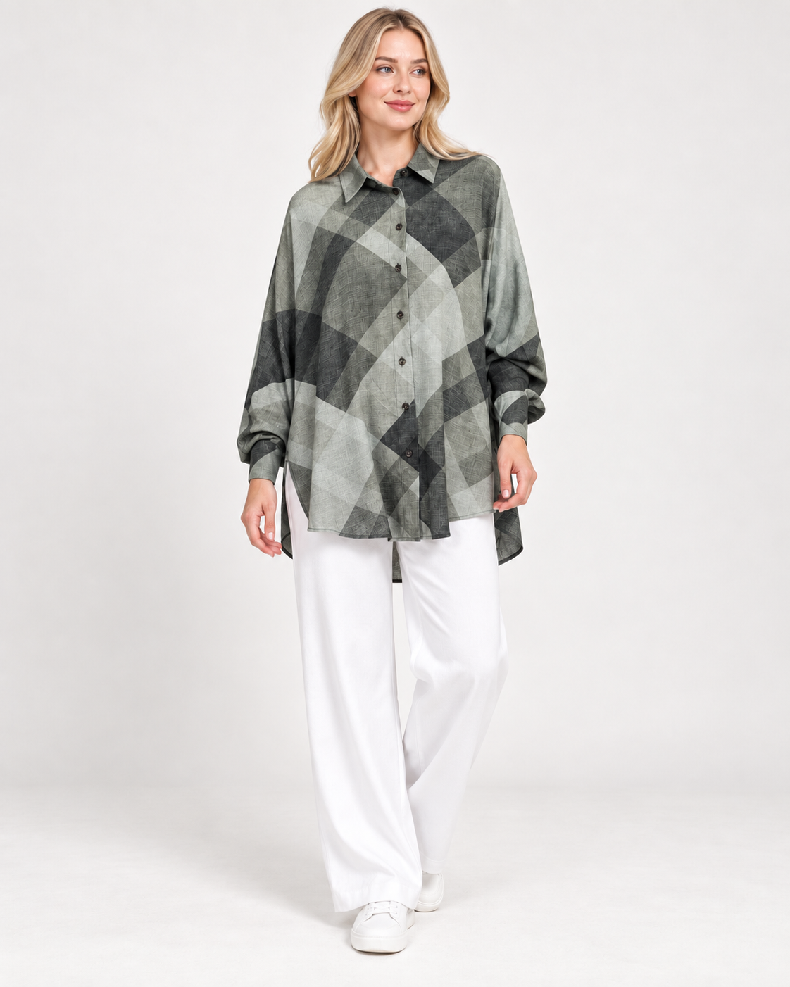 Oversize-Bluse mit Rautenmuster