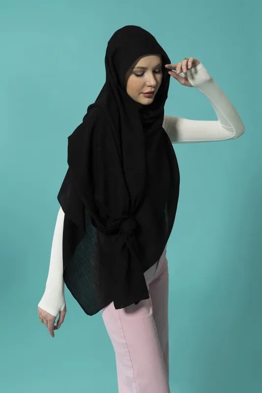 Zincir desen Siyah Pamuk İpek Şal 70x210