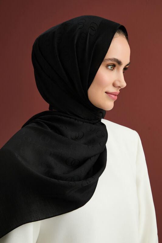 İmannoor Noor Silk Jacquard Shawl Black