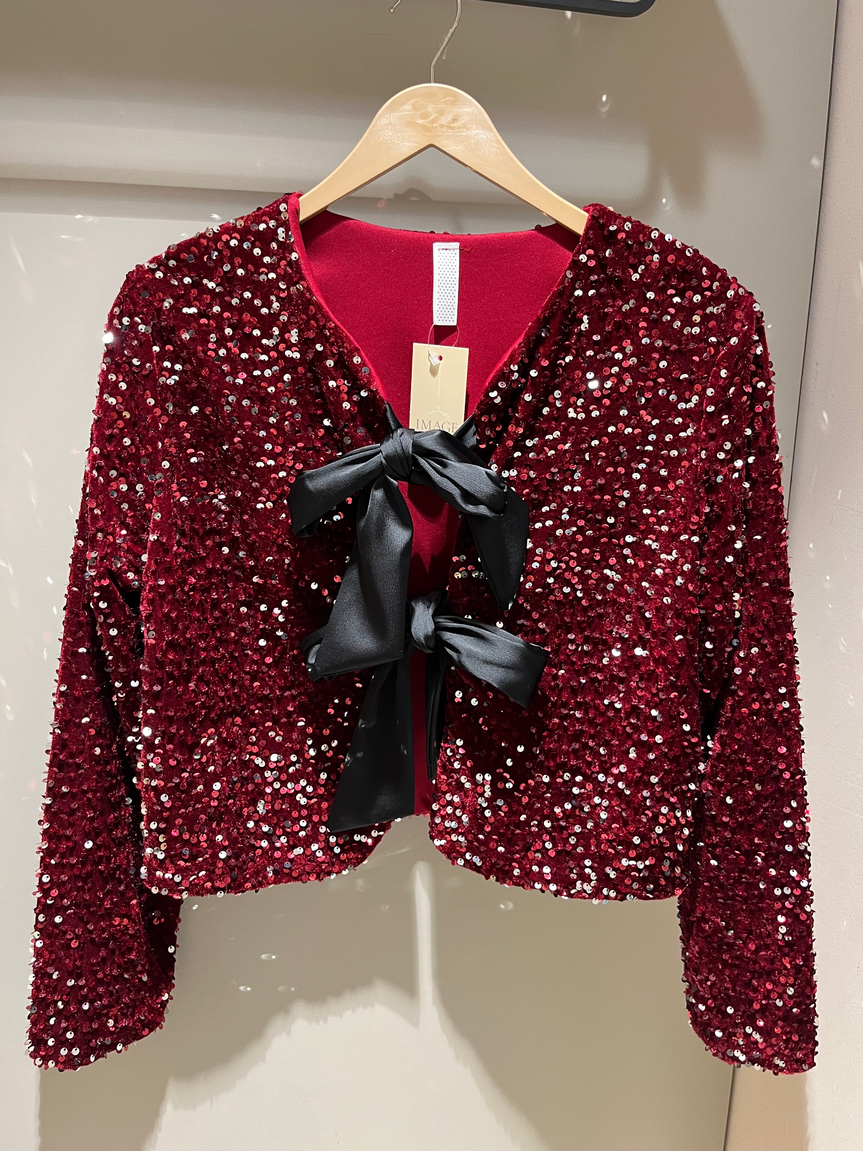 Pailletten Jacke mit Bindegürtel