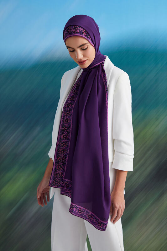 Mini Mozaik Mor Krep İpek Şal 80x210