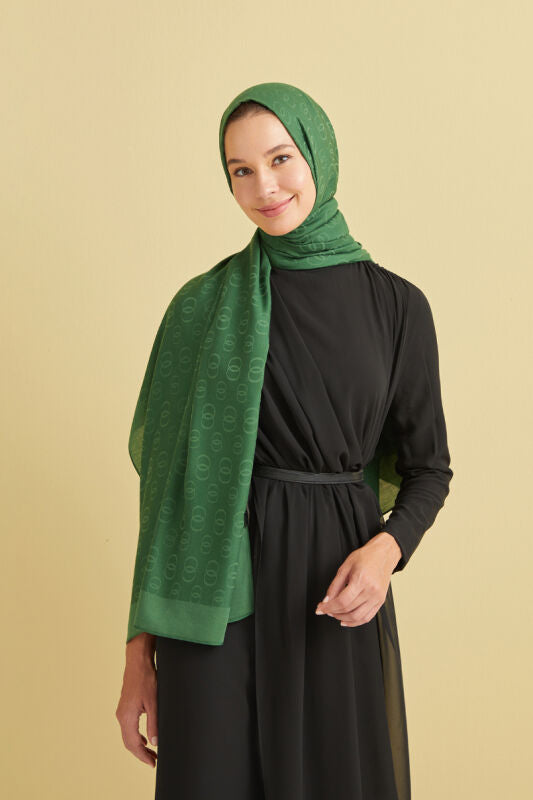 Zincir desen Yeşil Pamuk İpek Şal 70x210