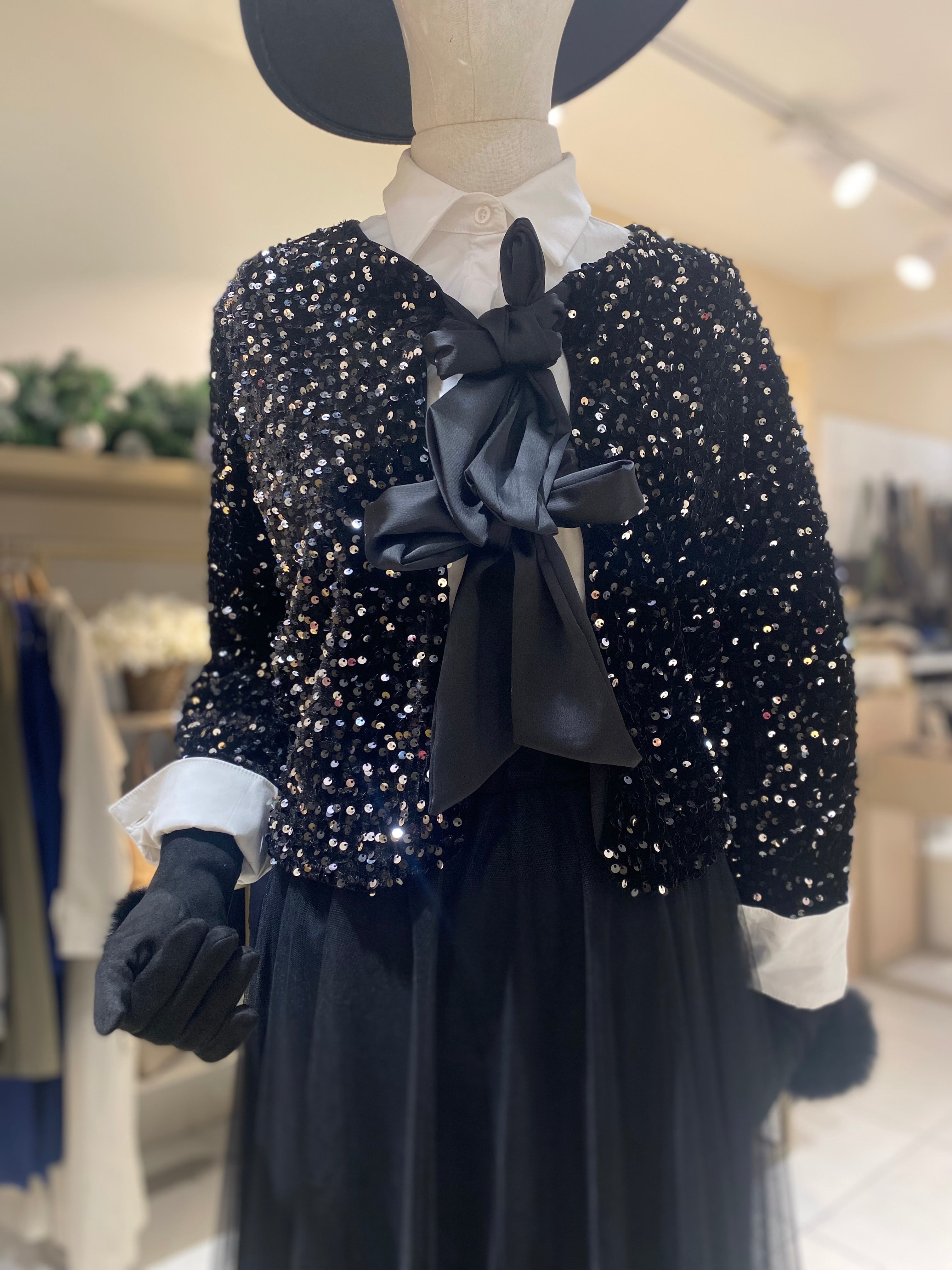 Pailletten Jacke mit Bindegürtel