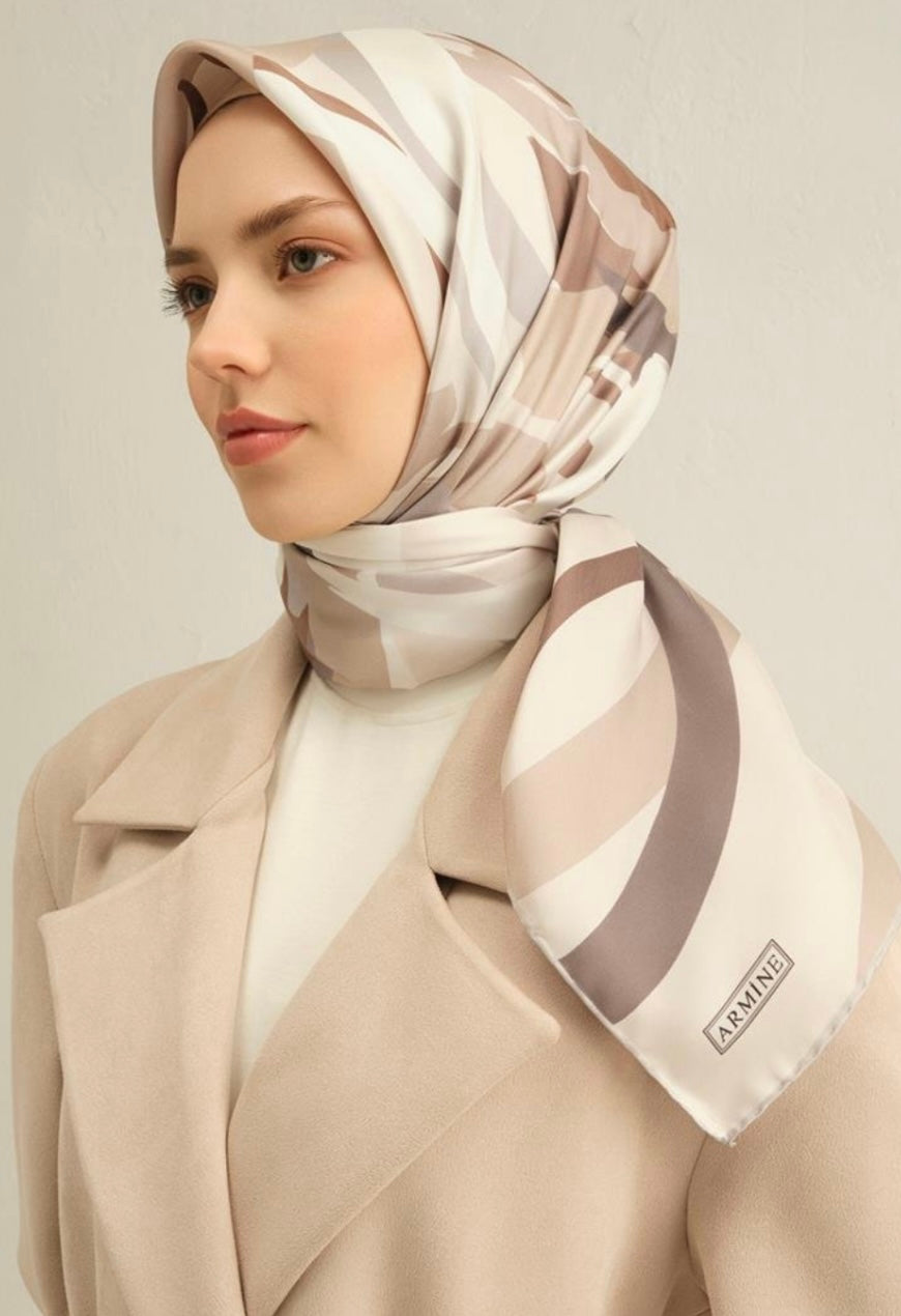Armine Silk Eşarp Çiçek Desenli in Nerz