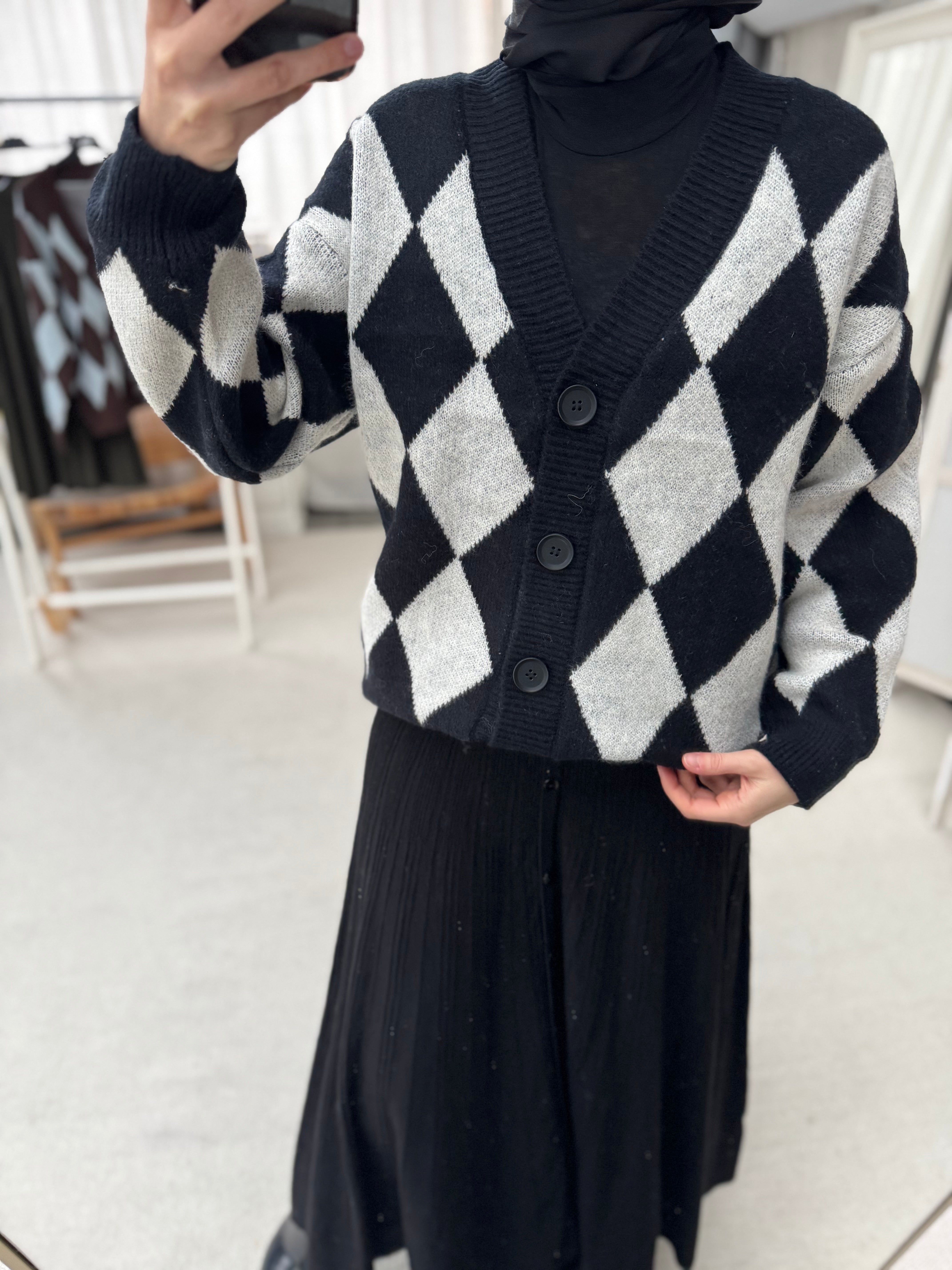 Karo-Muster Strickjacke