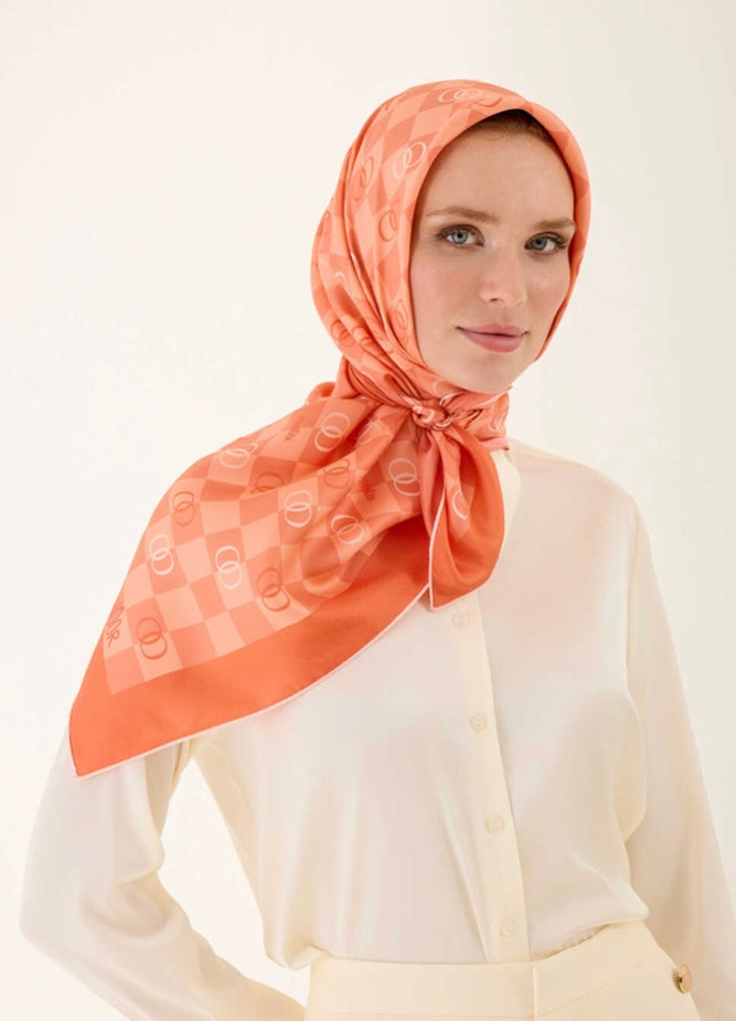 İmannoor Dama Logo Silk Scarf in Orange