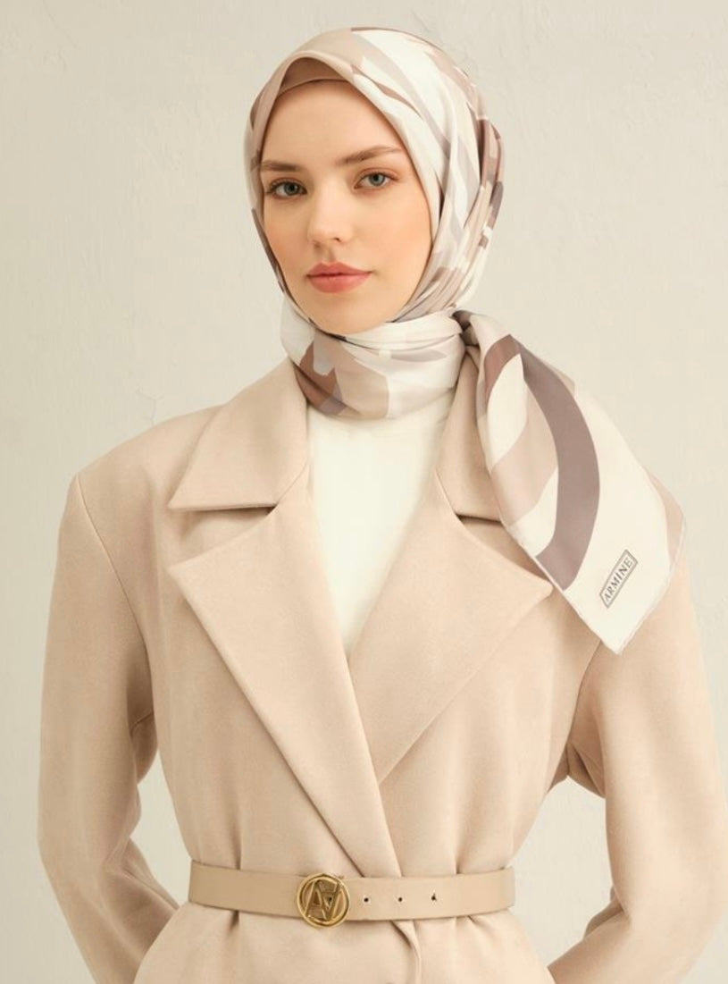 Armine Silk Eşarp Çiçek Desenli in Nerz
