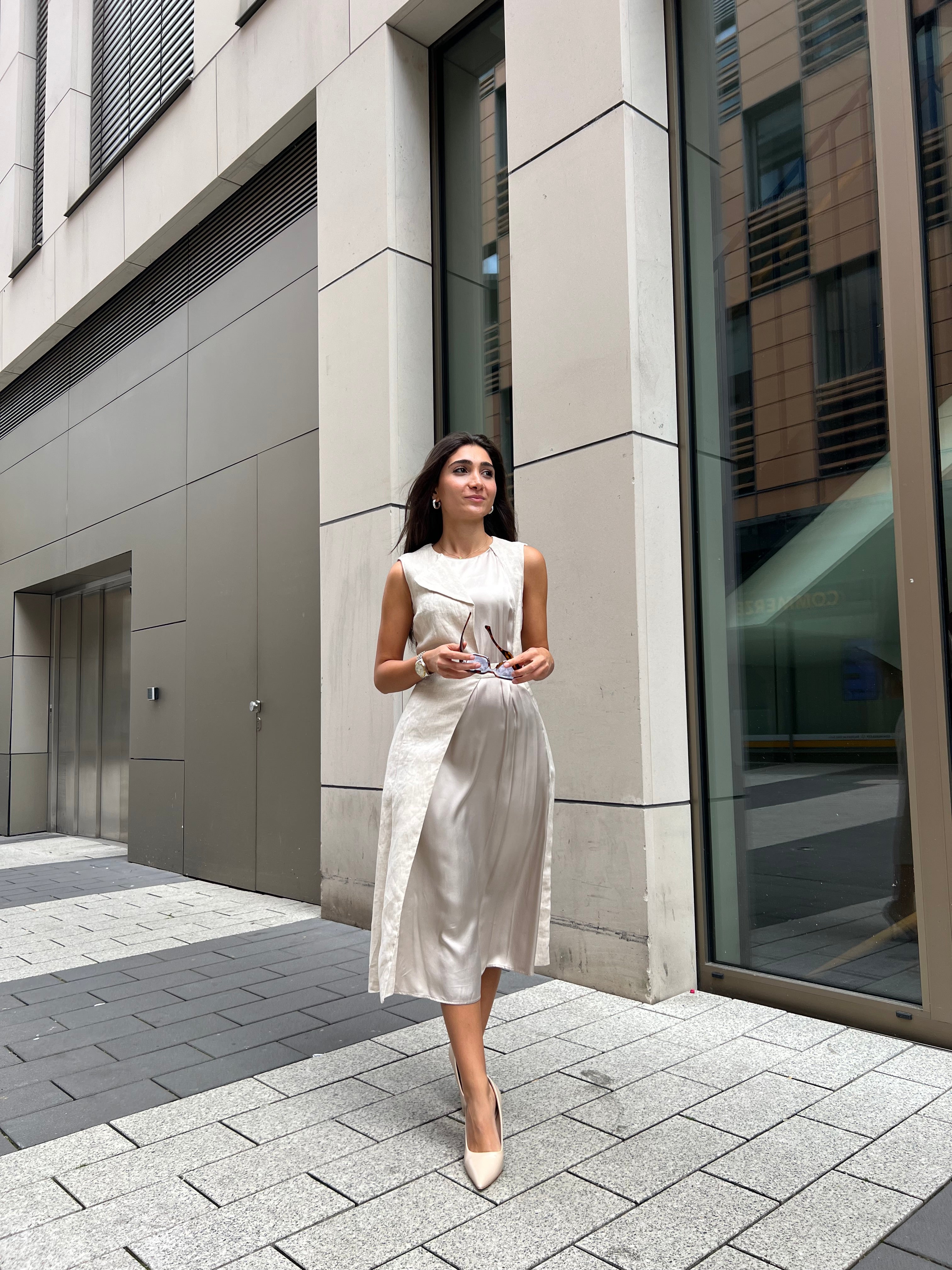 IPEKYOL Satin-Leinen Kleid