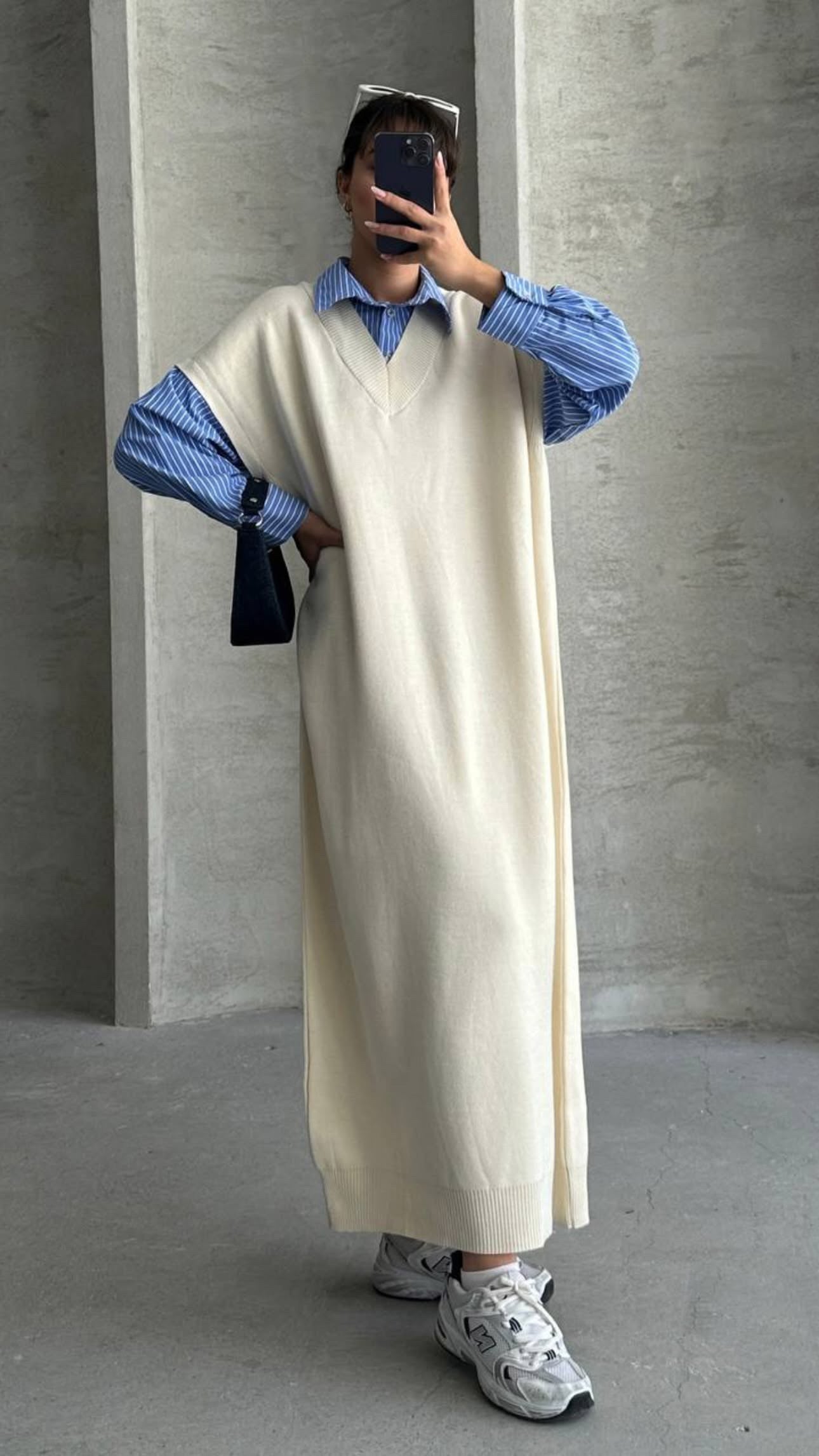 Pullunder Kleid mit Blusen Detail in Beige