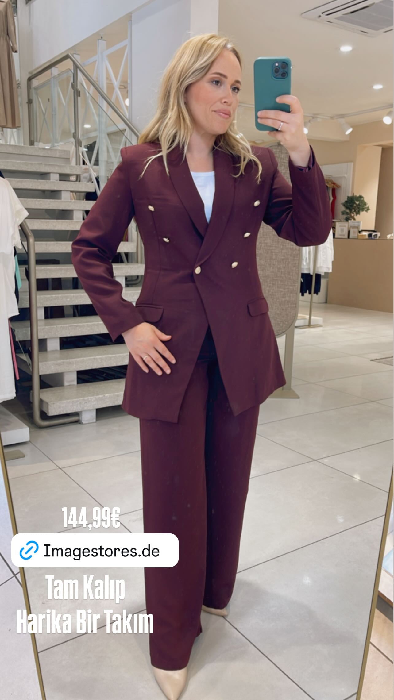 Rina Krep Hosen Zweiteiler Bordo