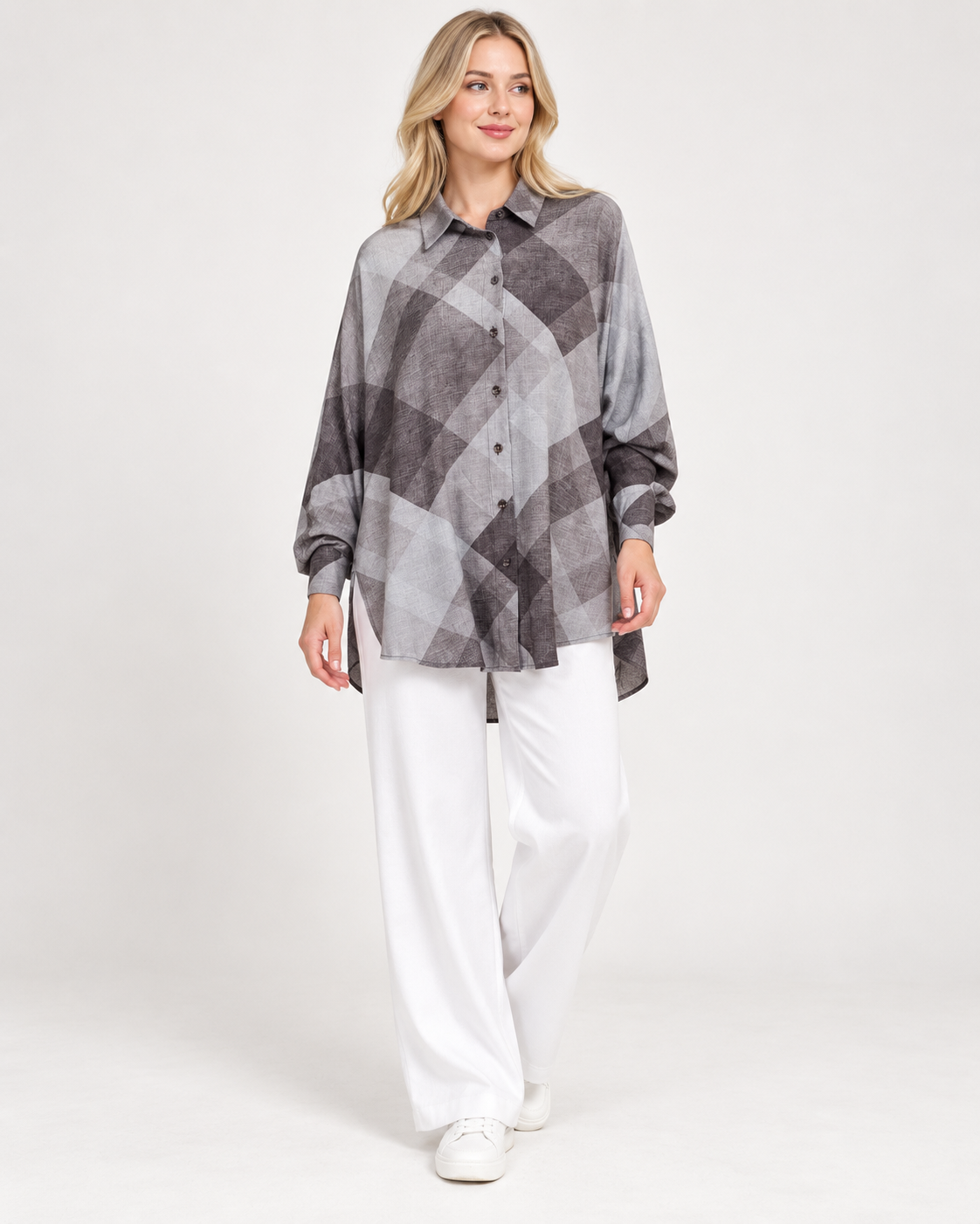 Oversize-Bluse mit Rautenmuster