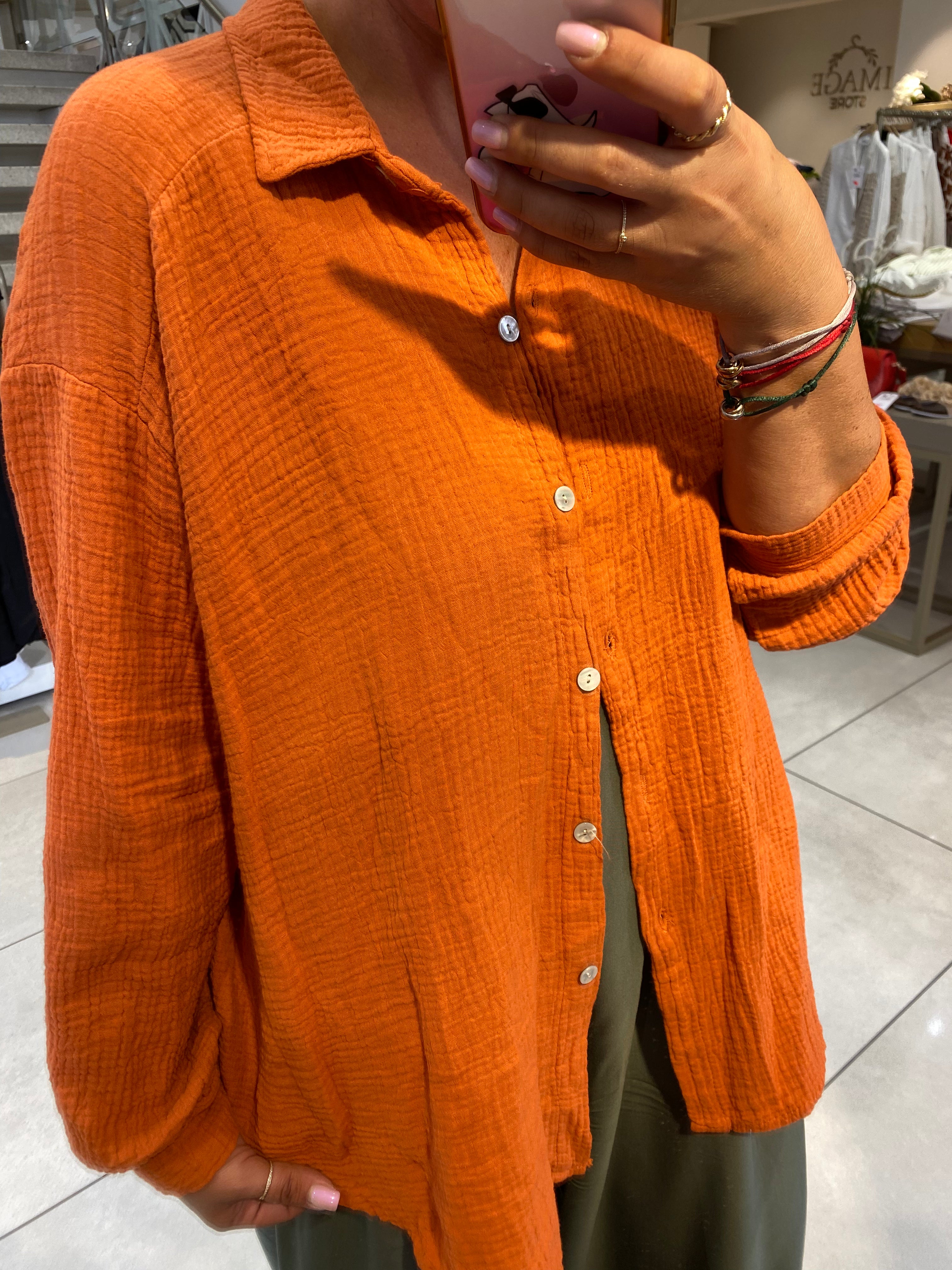 Oversize Musselin Bluse kurz