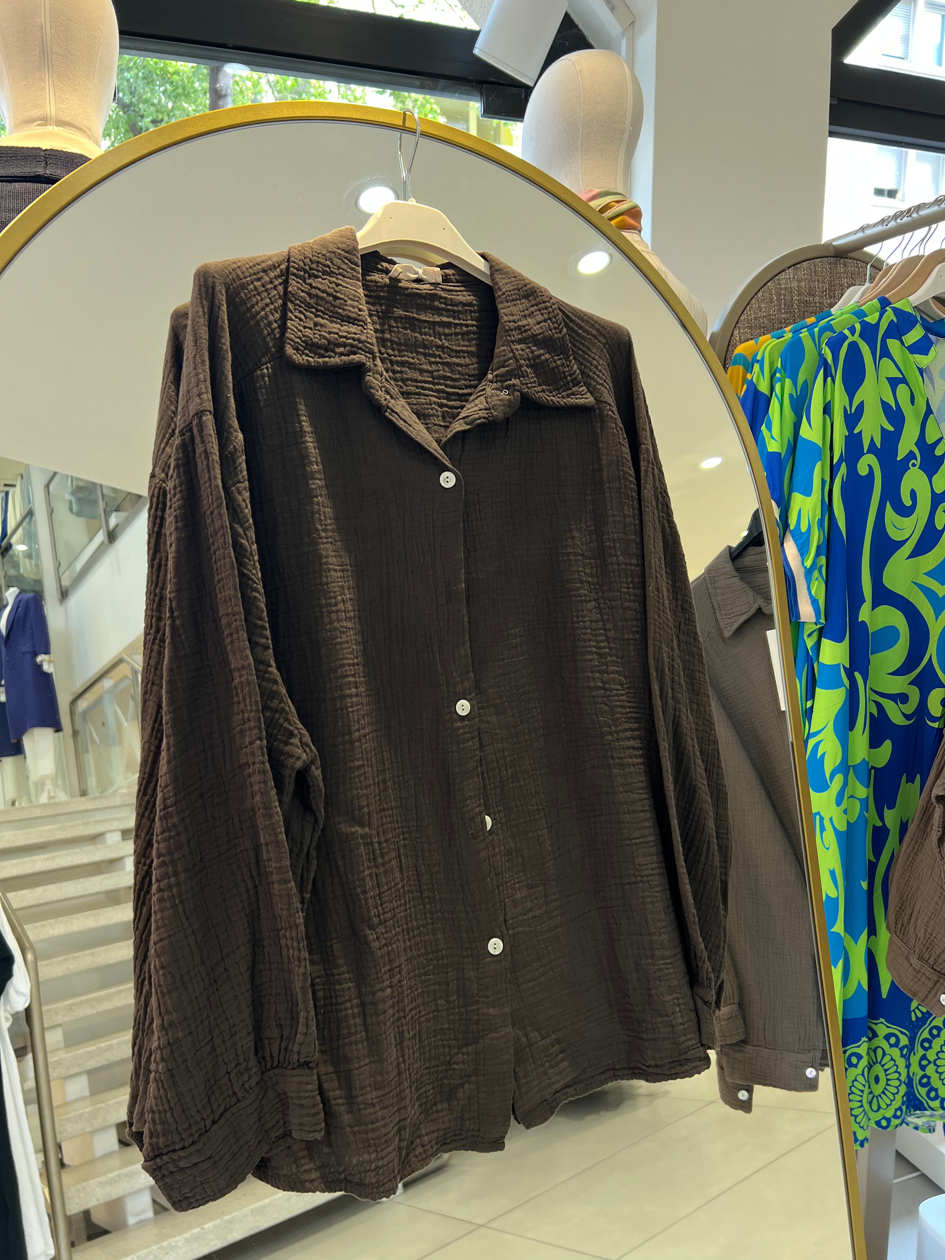 Oversize Musselin Bluse kurz