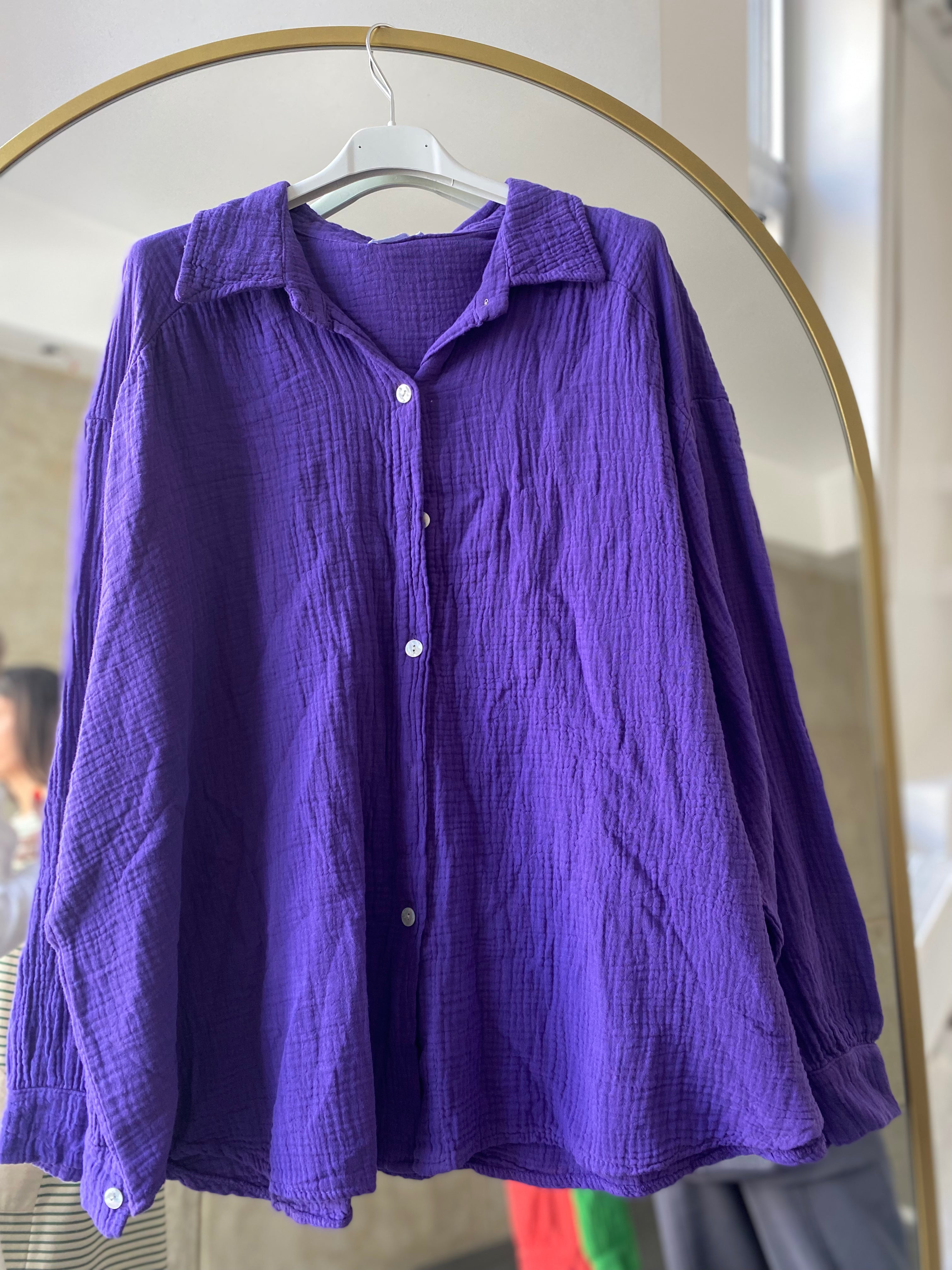 Oversize Musselin Bluse kurz