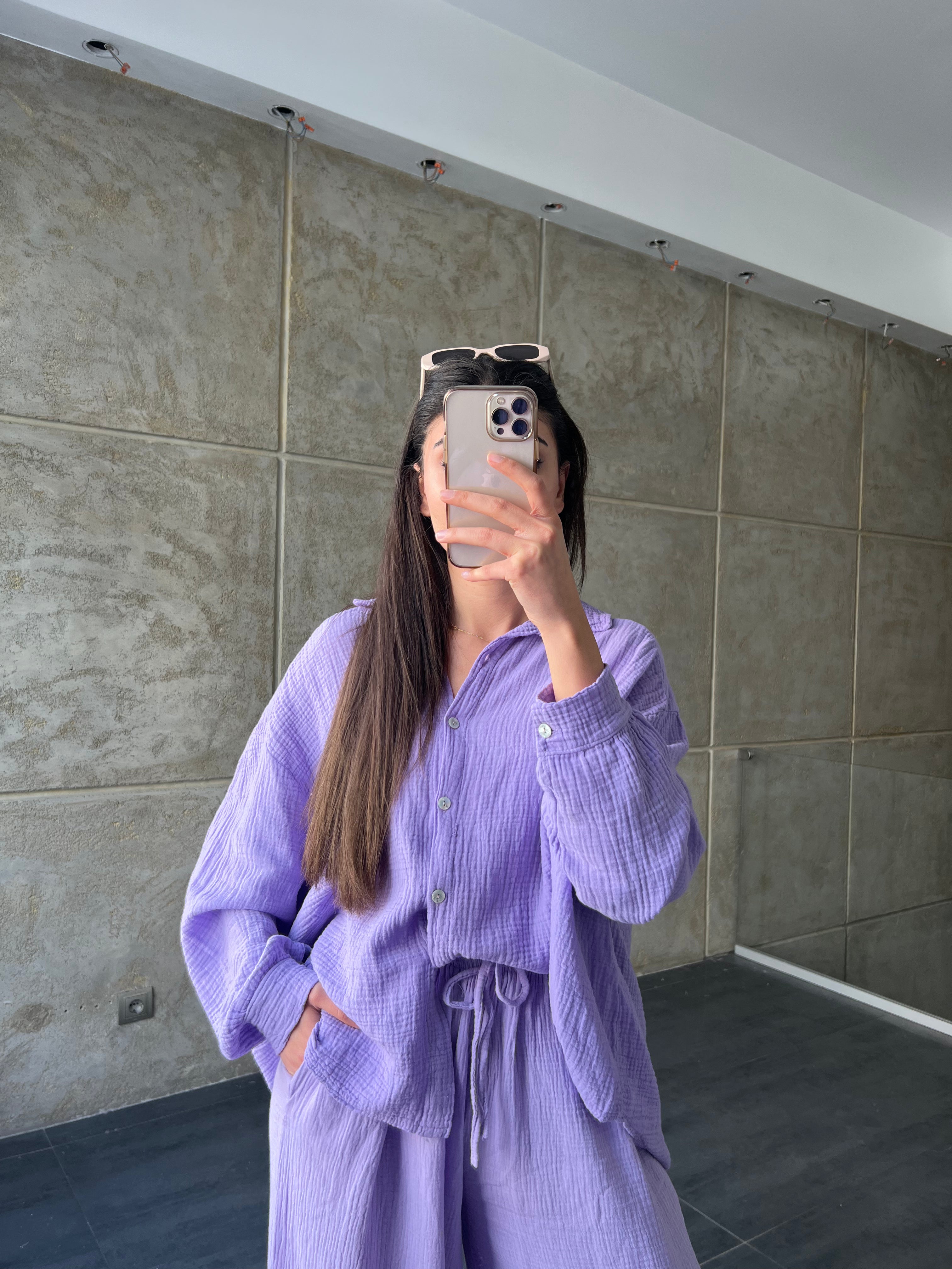 Oversize Musselin Bluse kurz