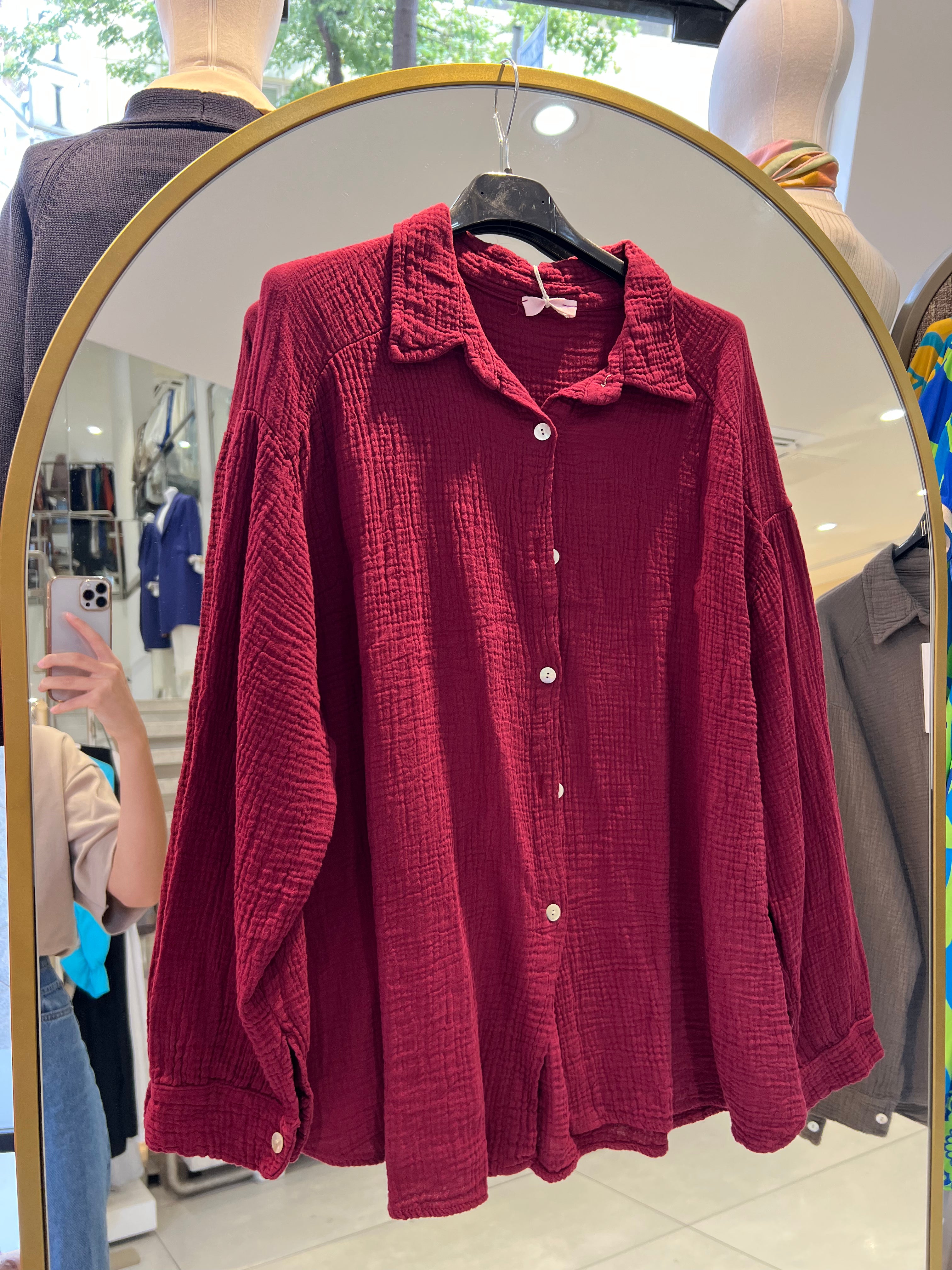 Oversize Musselin Bluse kurz