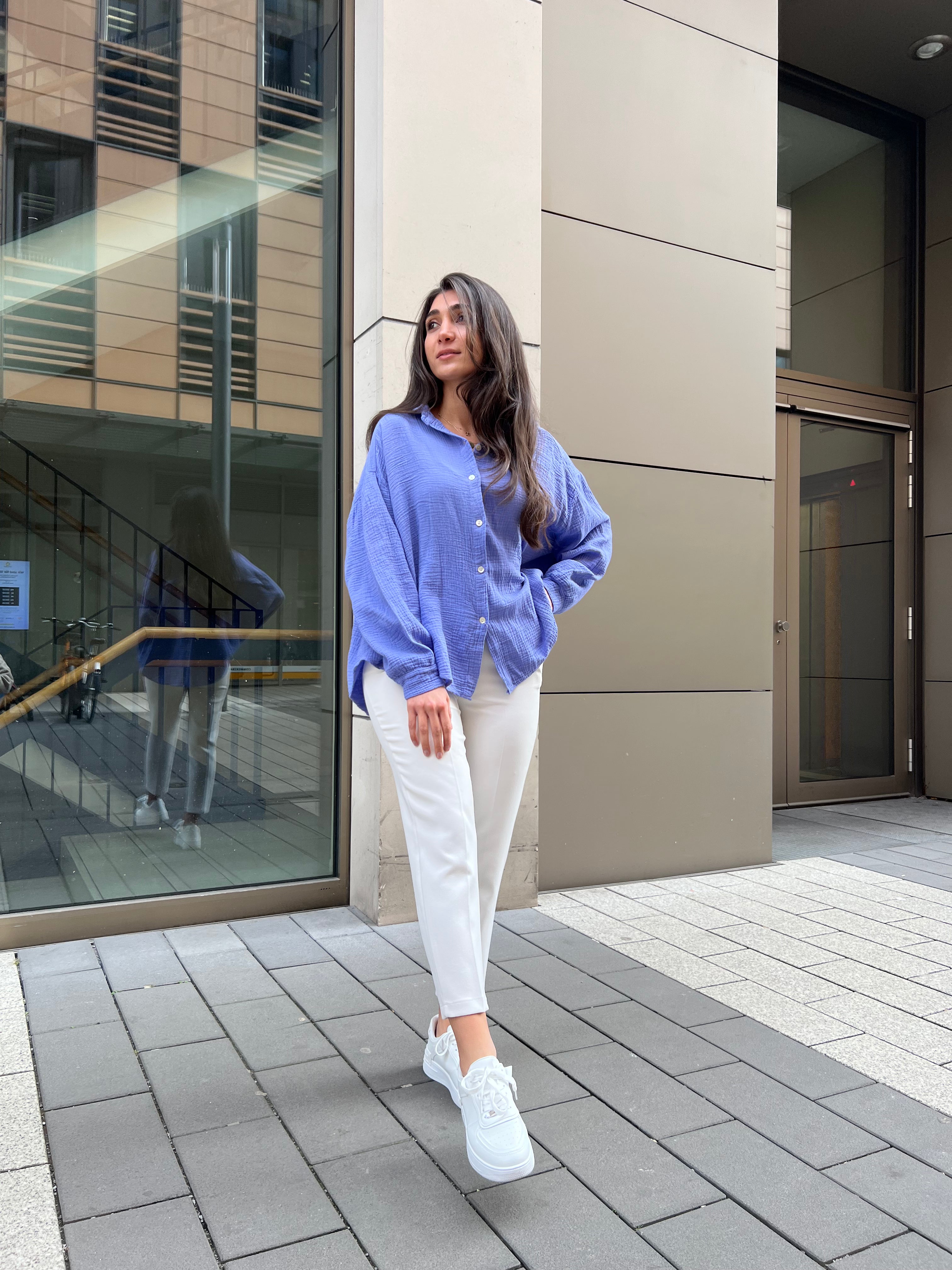 Oversize Musselin Bluse kurz