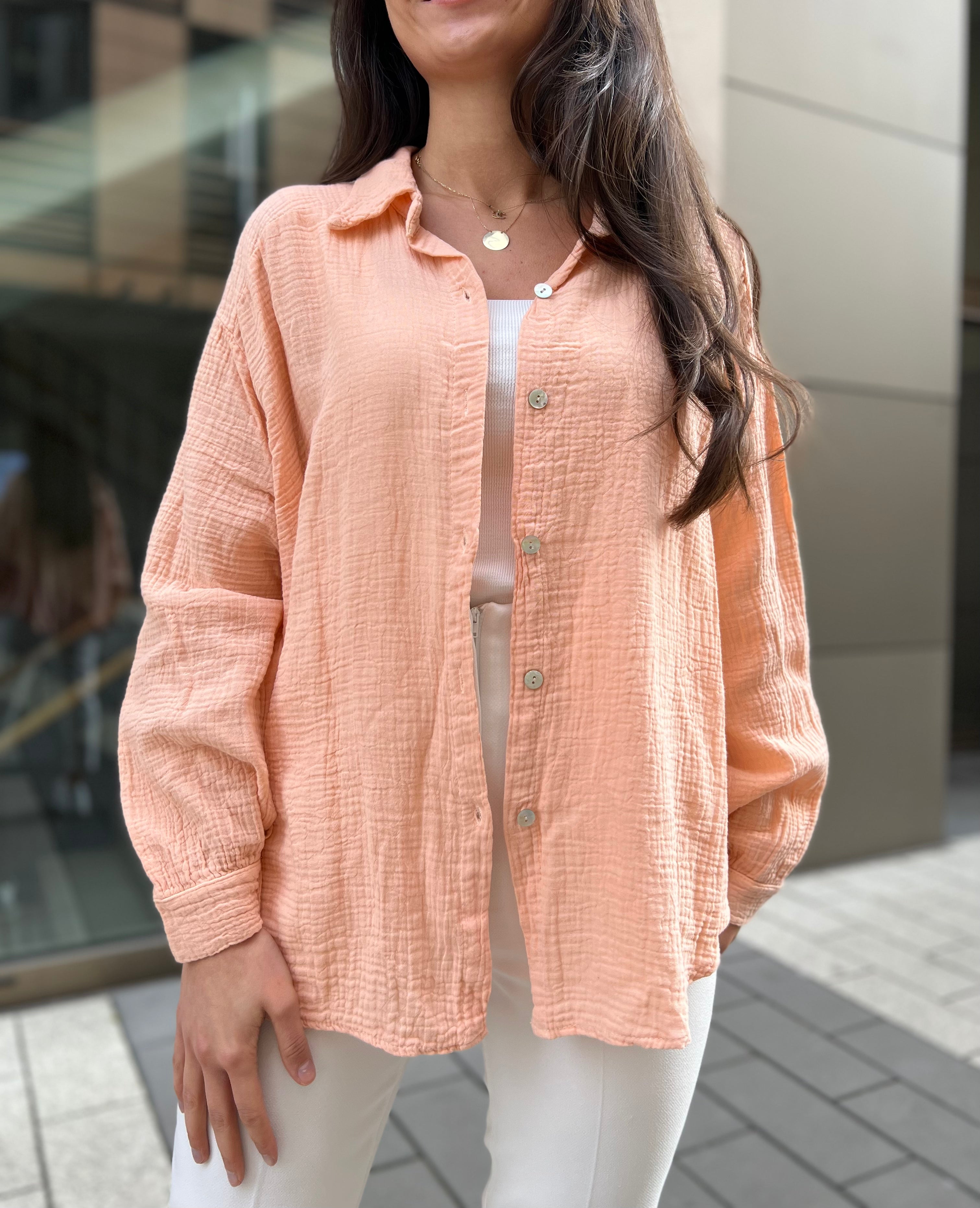 Oversize Musselin Bluse kurz