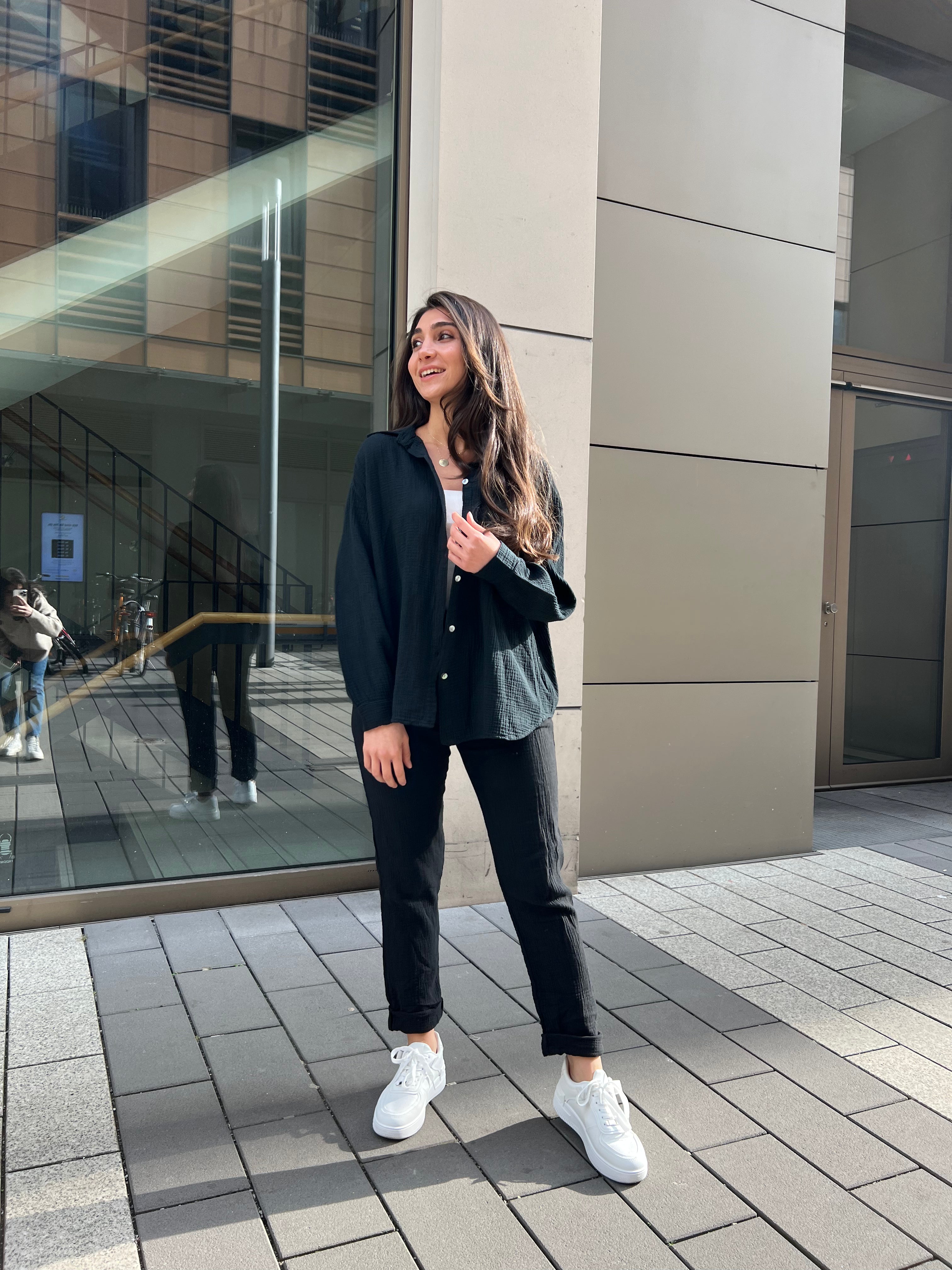 Oversize Musselin Bluse kurz