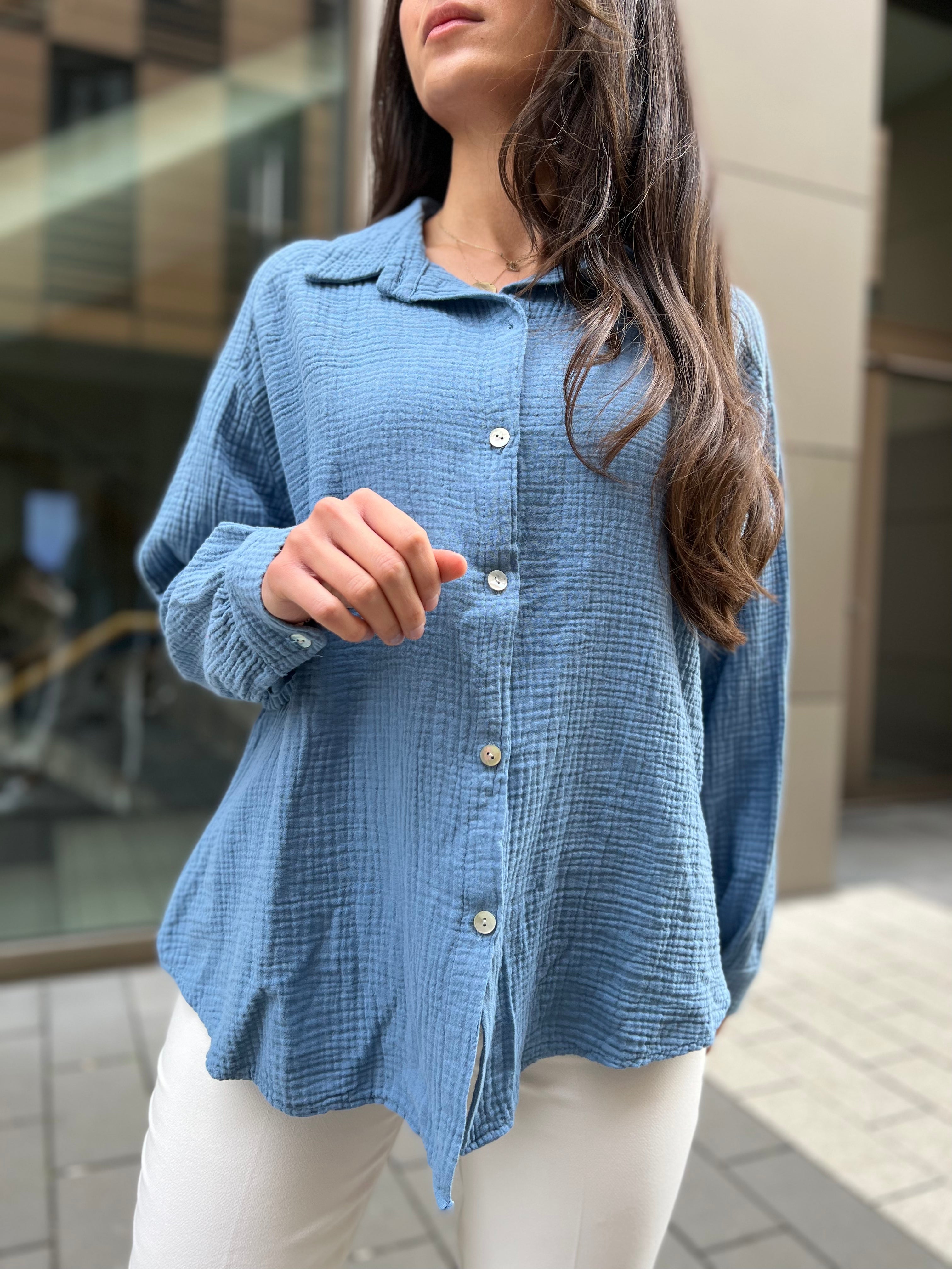 Oversize Musselin Bluse kurz