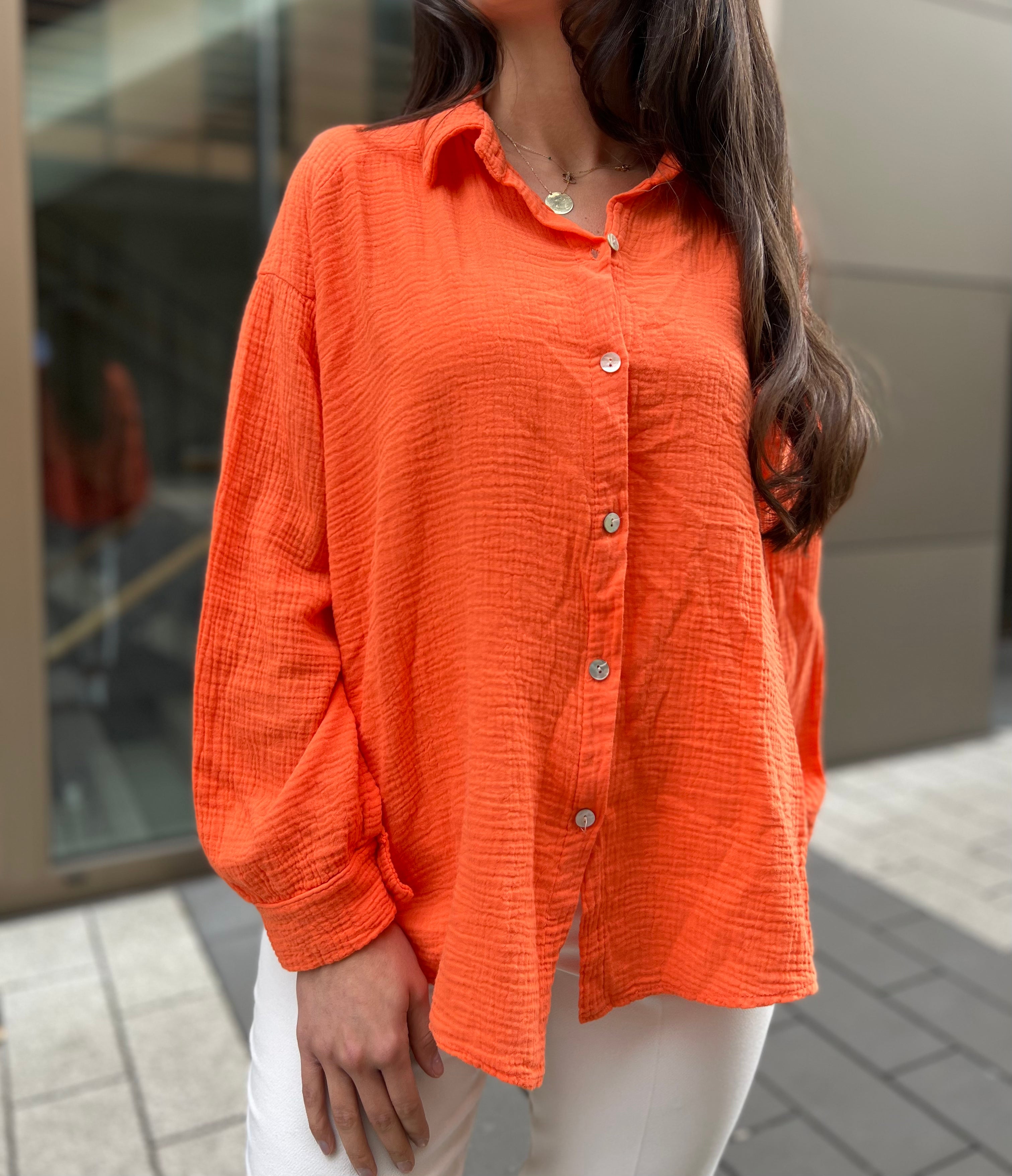Oversize Musselin Bluse kurz
