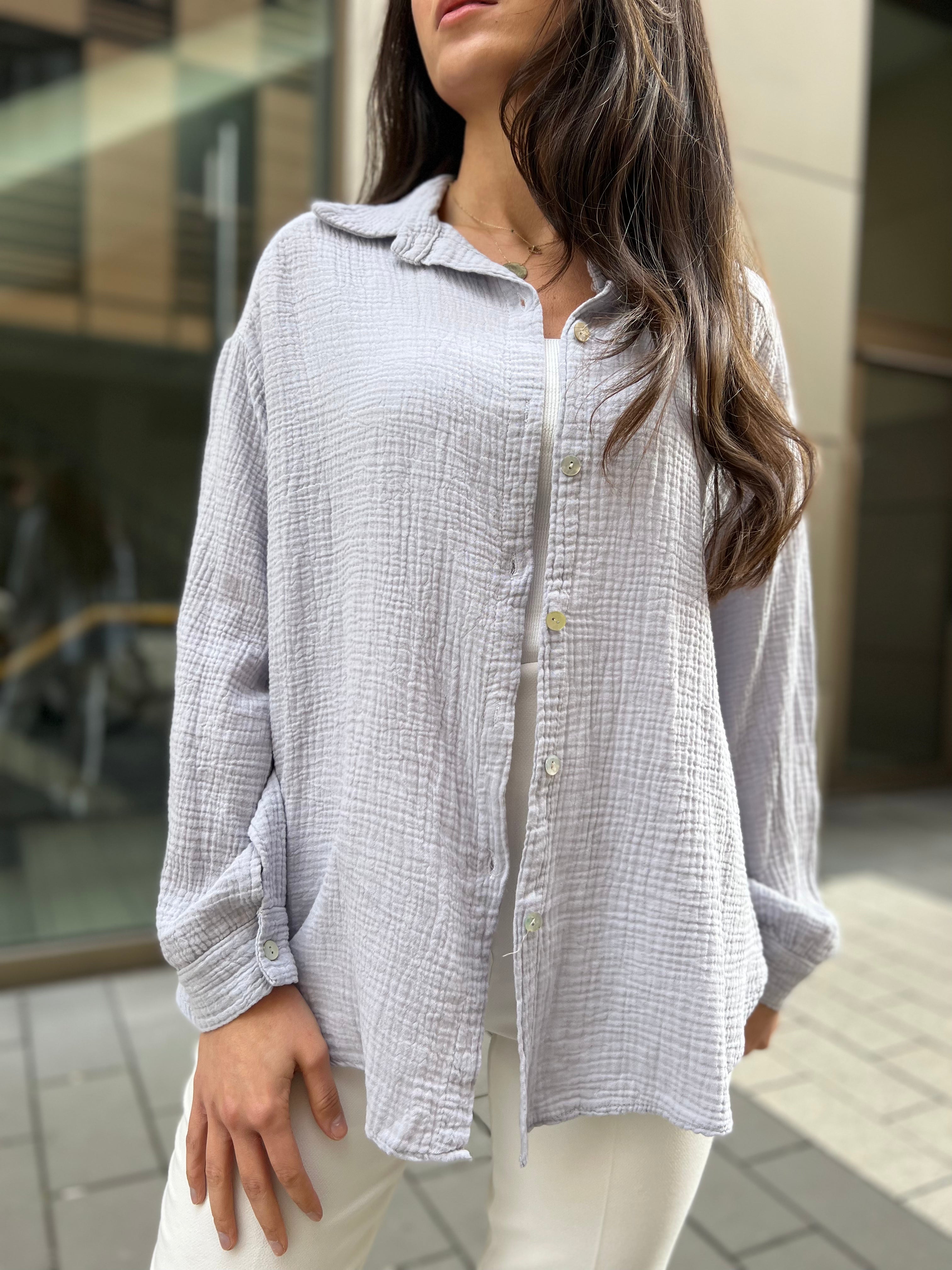 Oversize Musselin Bluse kurz