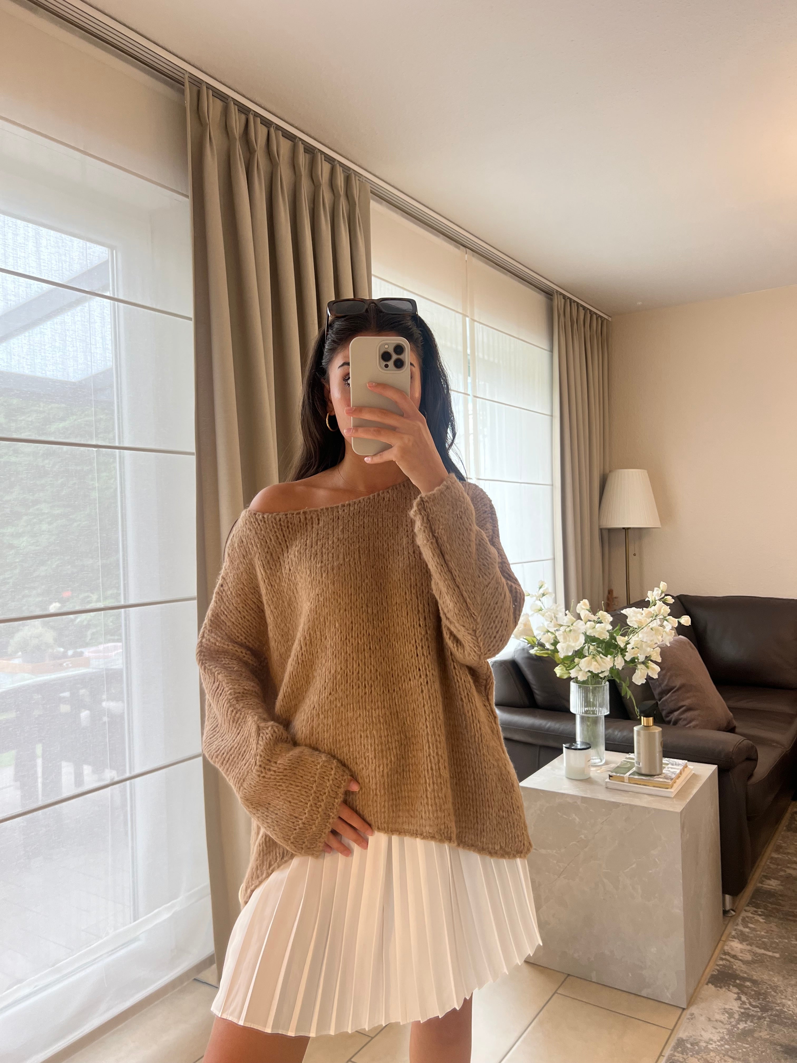 Knitting sweater asymmetrical camel