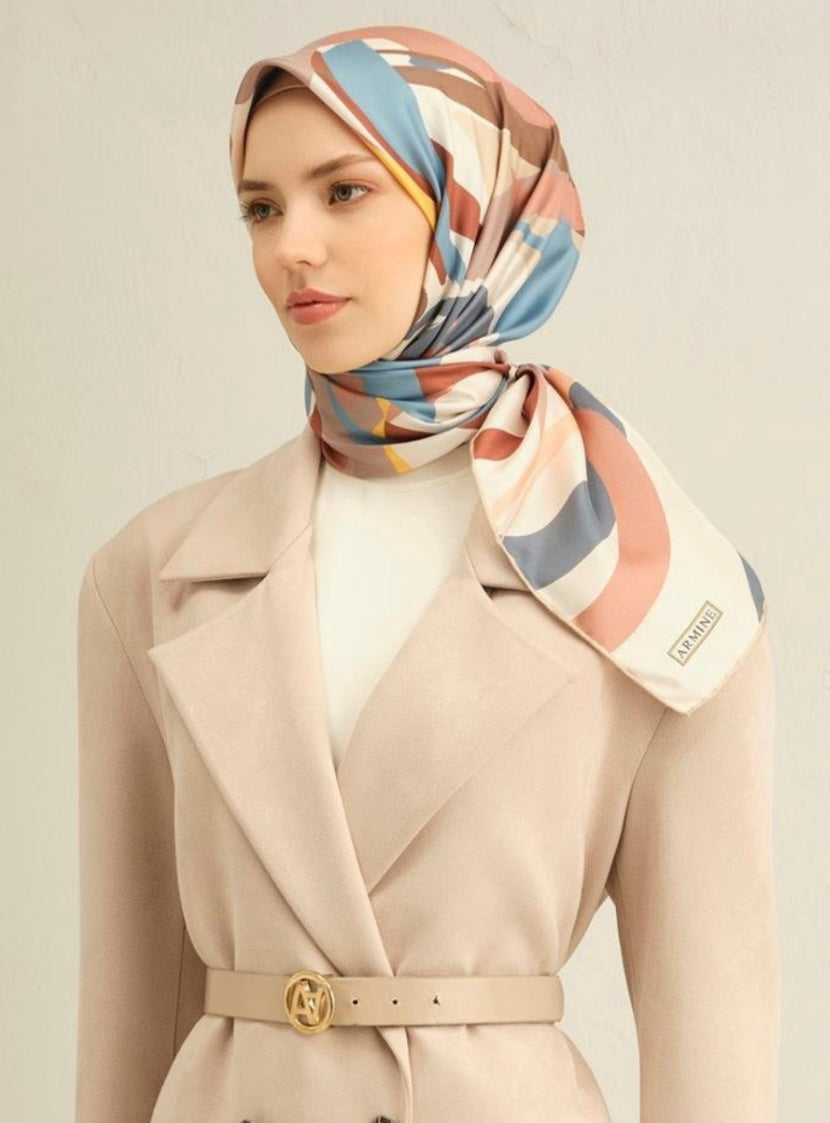 Armine Silk Eşarp Çiçek Desenli in Soft Rosa