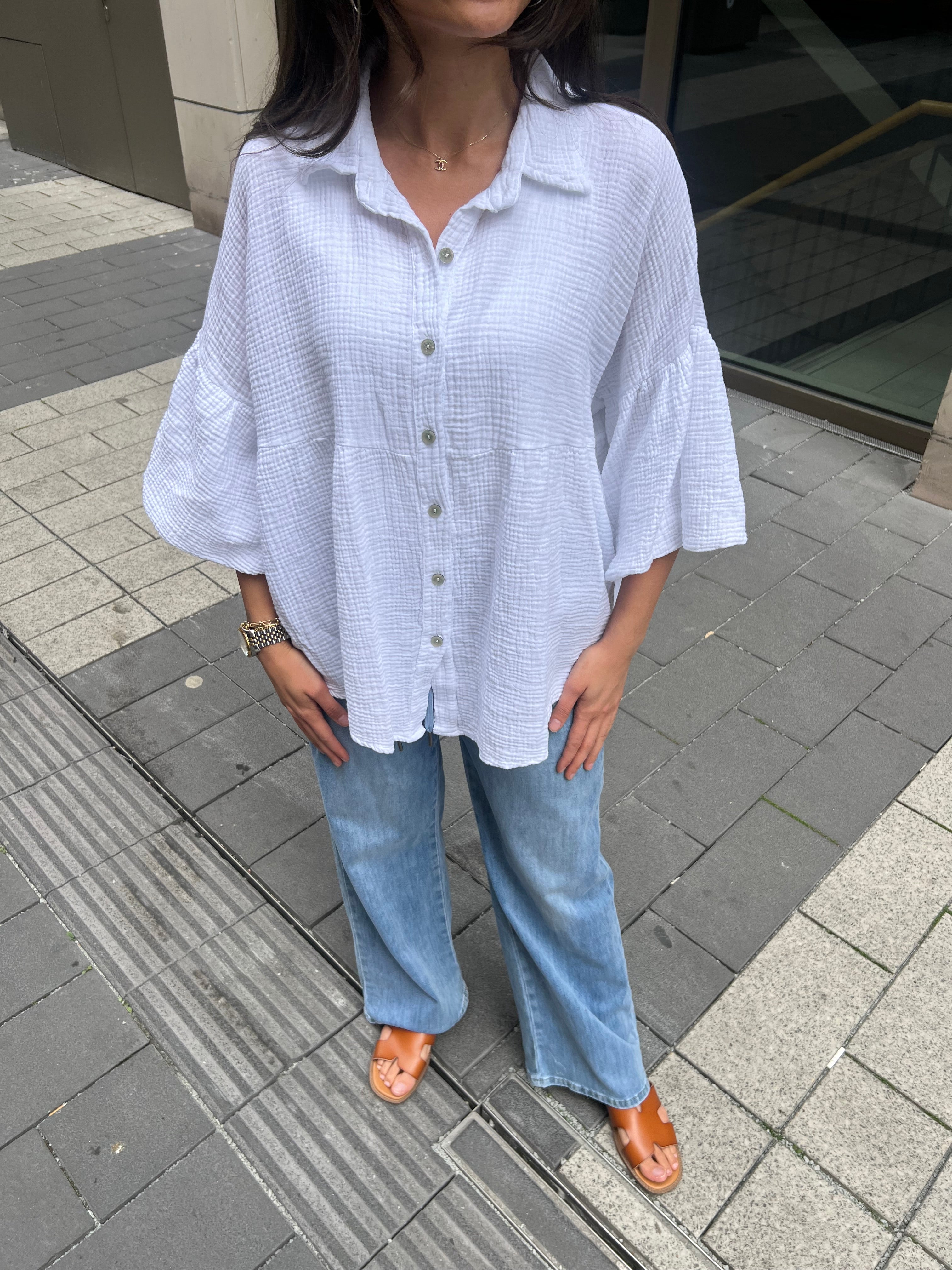 Musselin Bluse mit Volantärmel