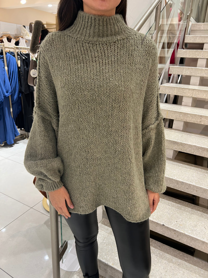 Turtleneck Strick Pullover mit Ballonärmel