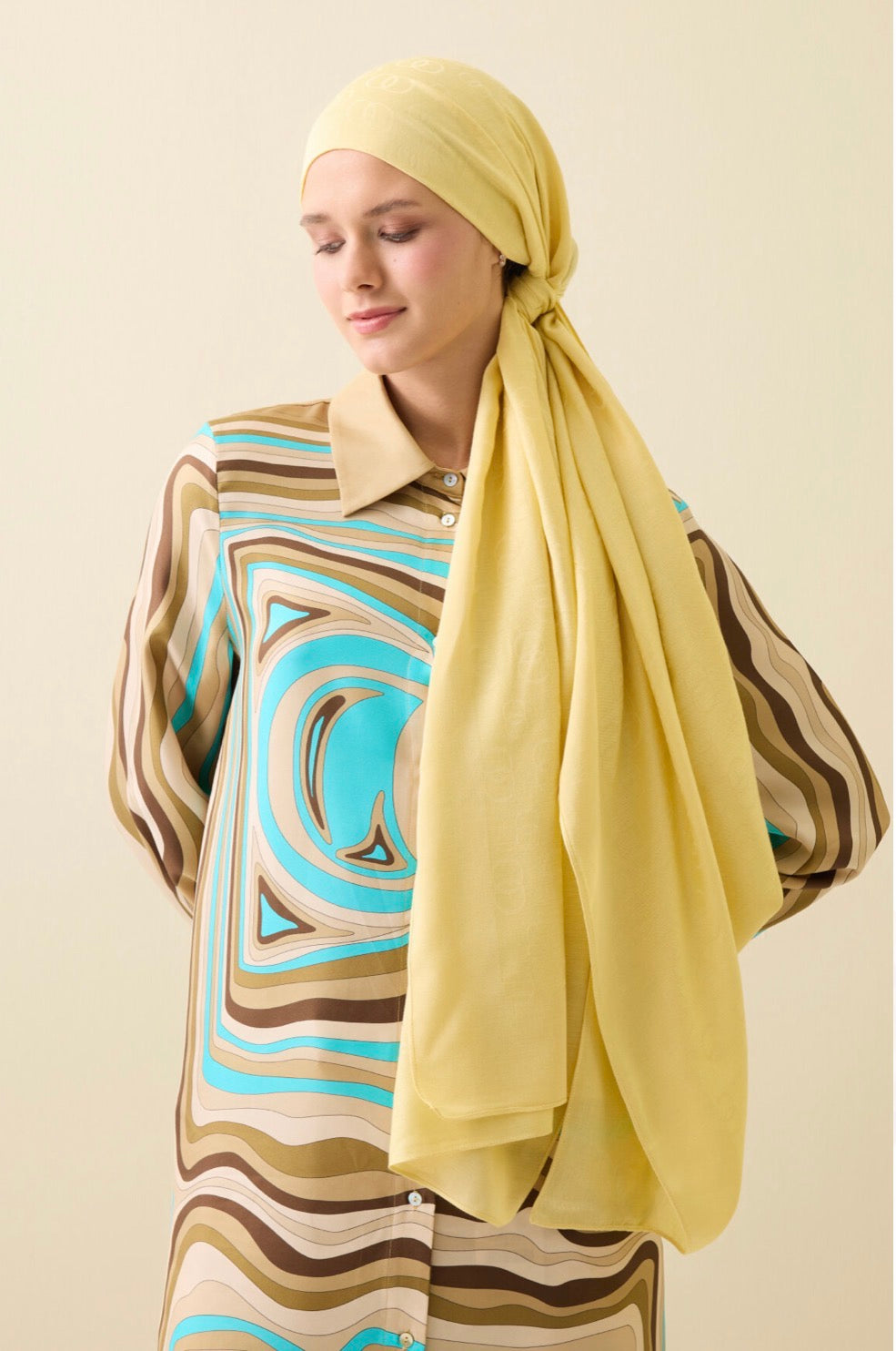 Zincir Desen Jakar Seiden-Baumwoll Schal