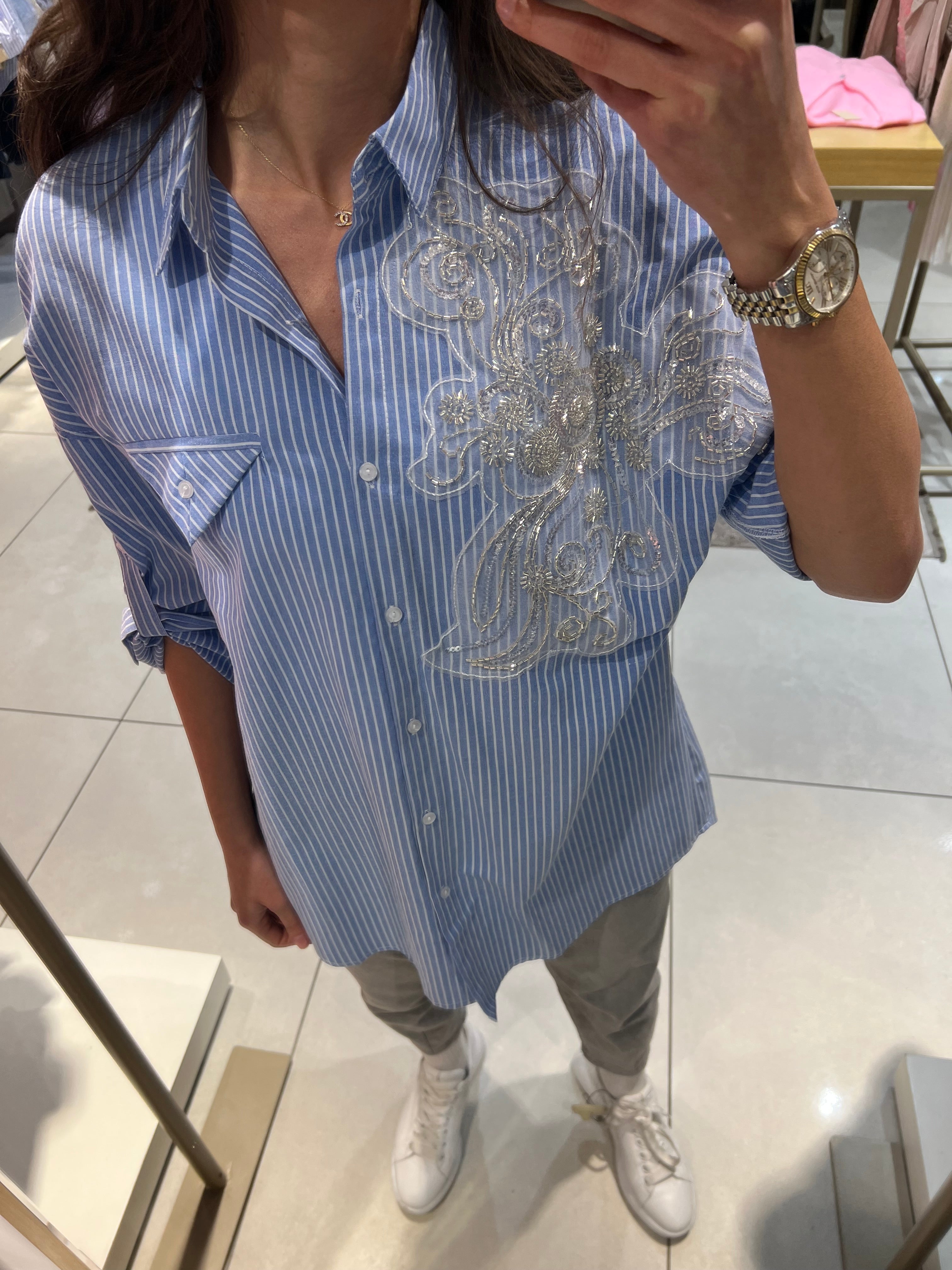 Bluse gestreift mit Blume