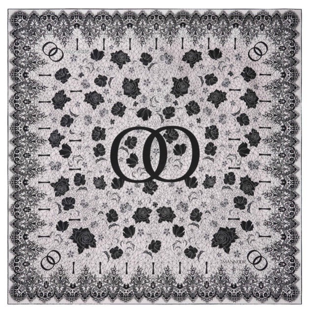 İmannoor Rose Lace Double-Sided Twill Silk Scarf in Puder-Weiß