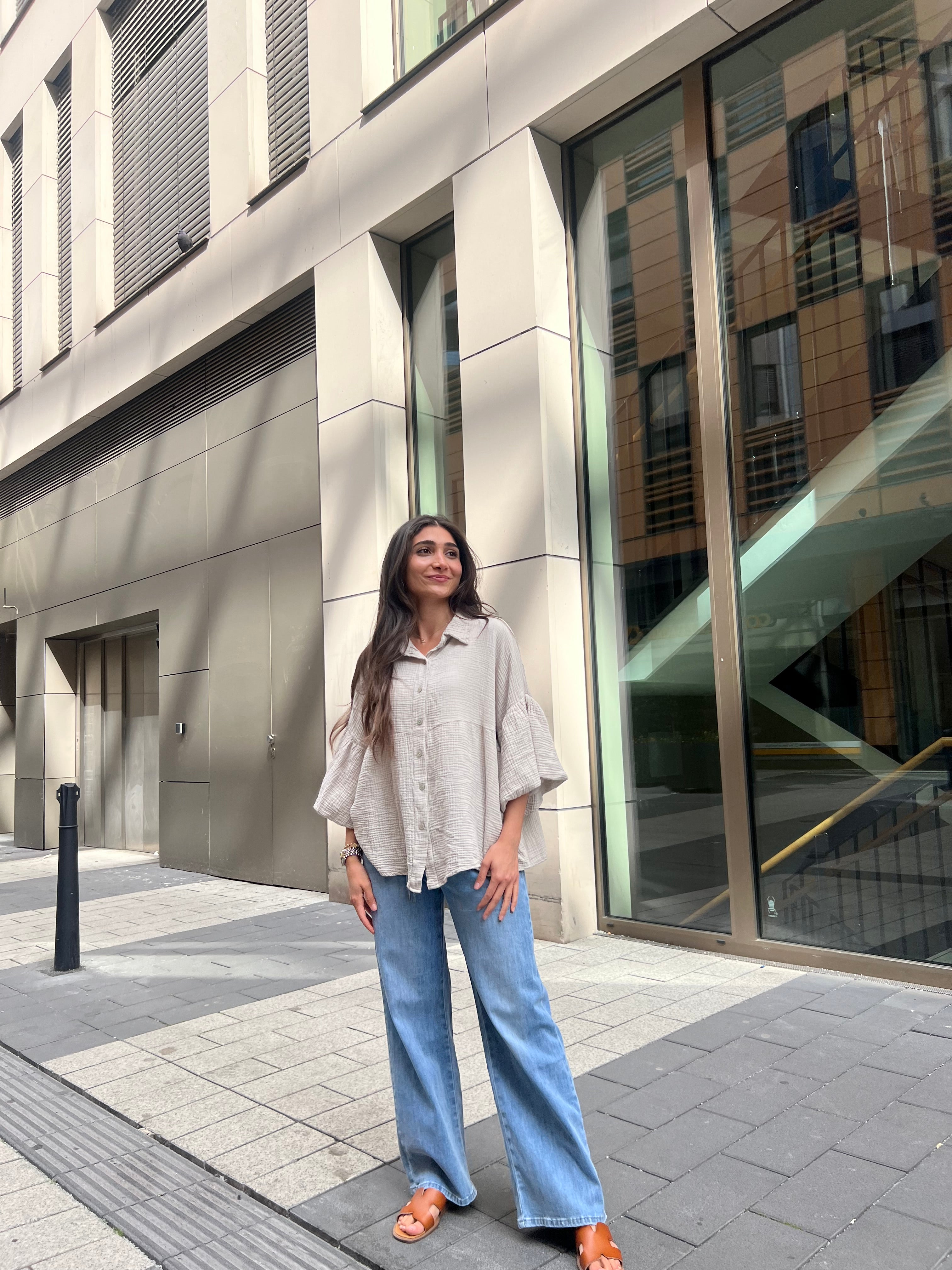 Musselin Bluse mit Volantärmel