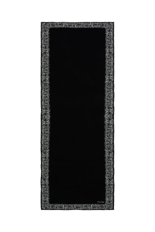 Mini Mozaik Siyah Krep İpek Şal 80x210
