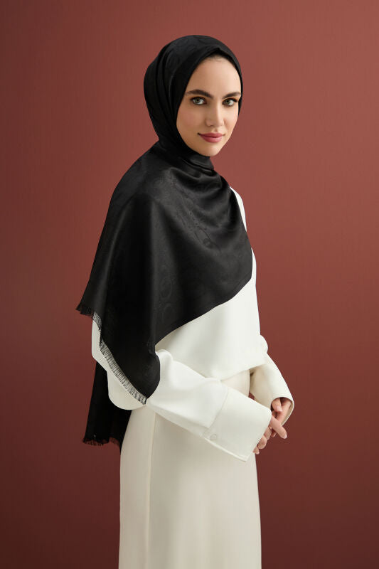 İmannoor Noor Silk Jacquard Shawl Black