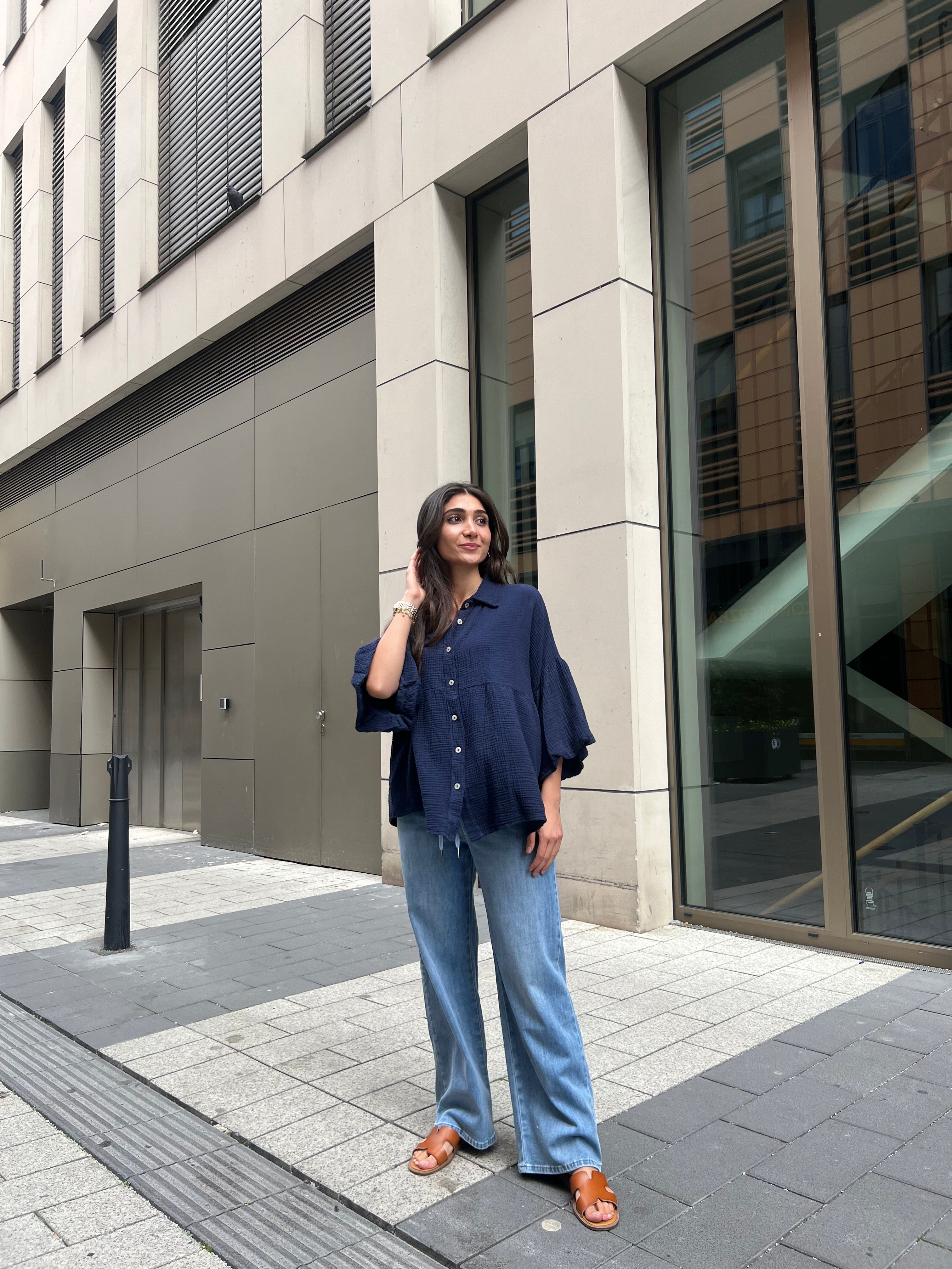Musselin Bluse mit Volantärmel