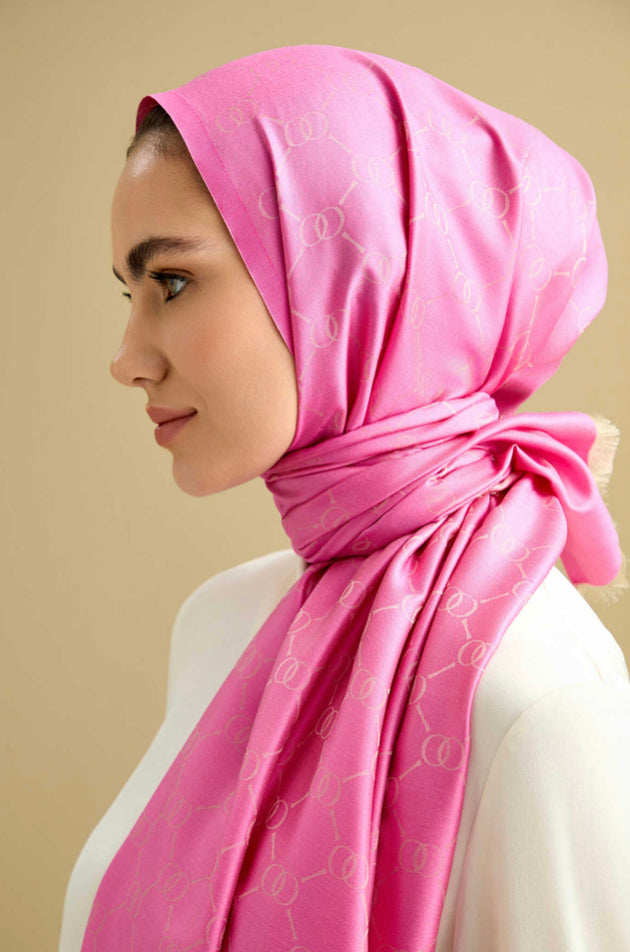 Noor Petek Silk Jacquard Schal Pink