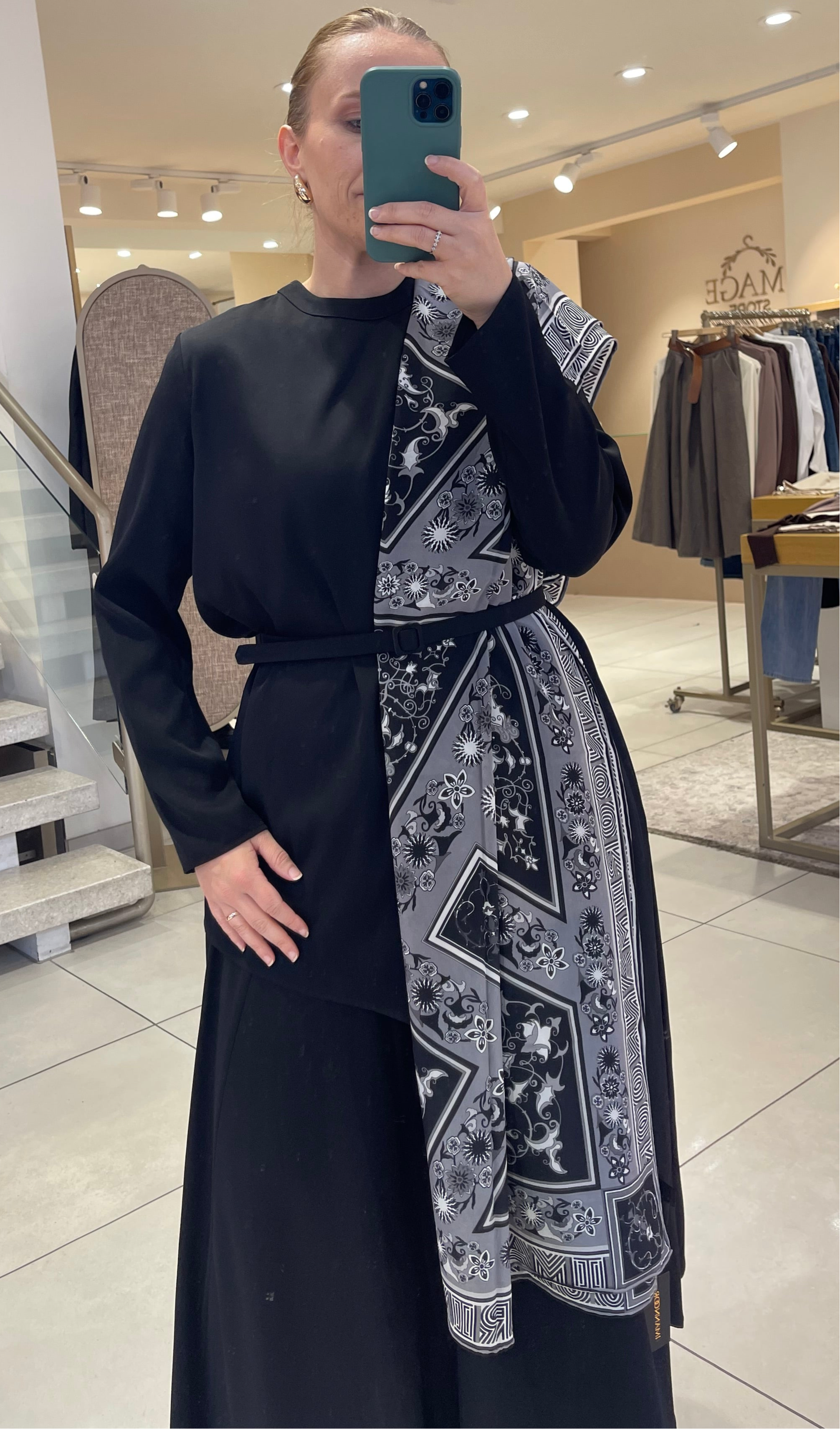 İmannoor Tezhip Silk Schal in Turkish Blue
