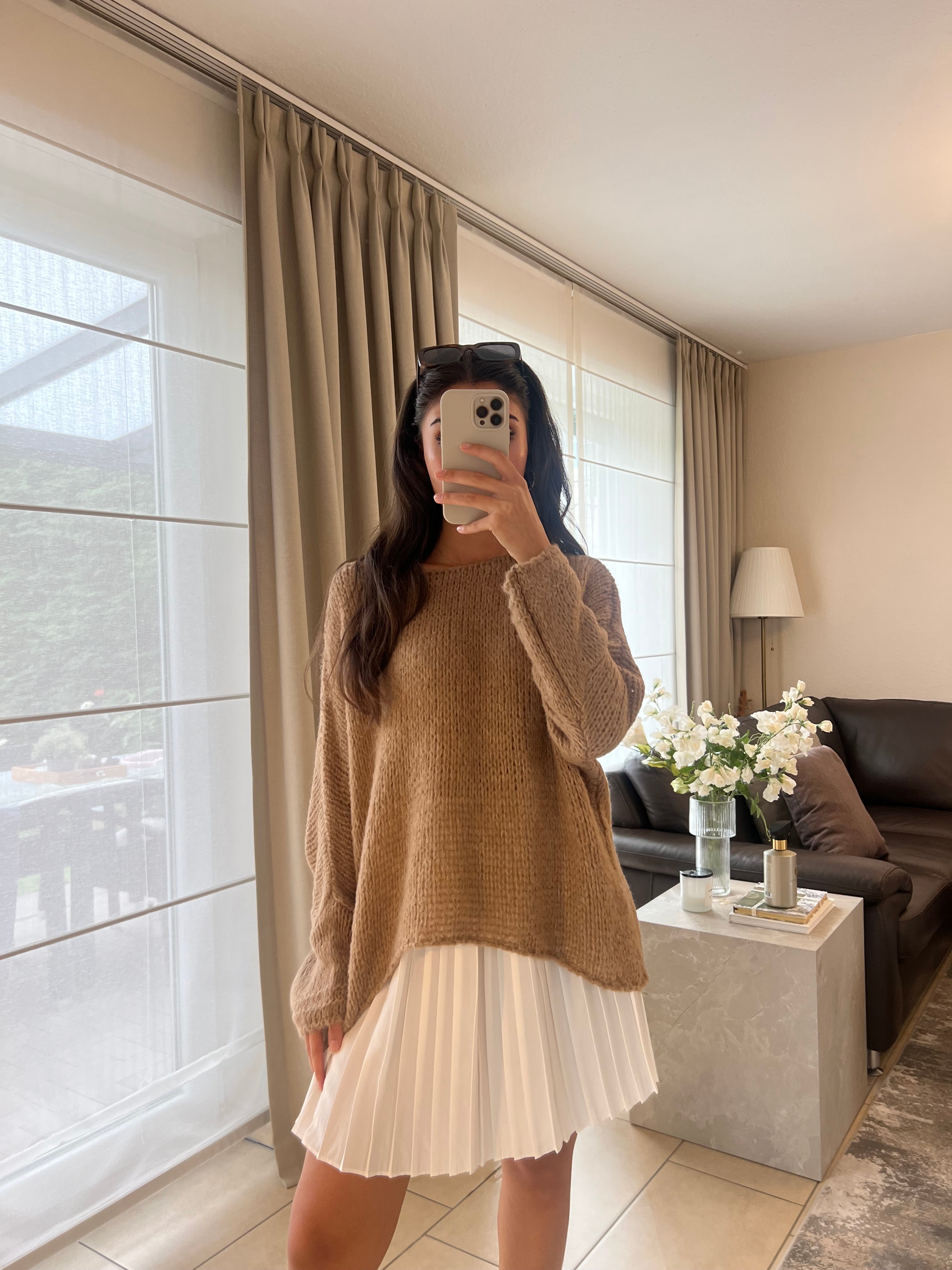 Knitting sweater asymmetrical camel