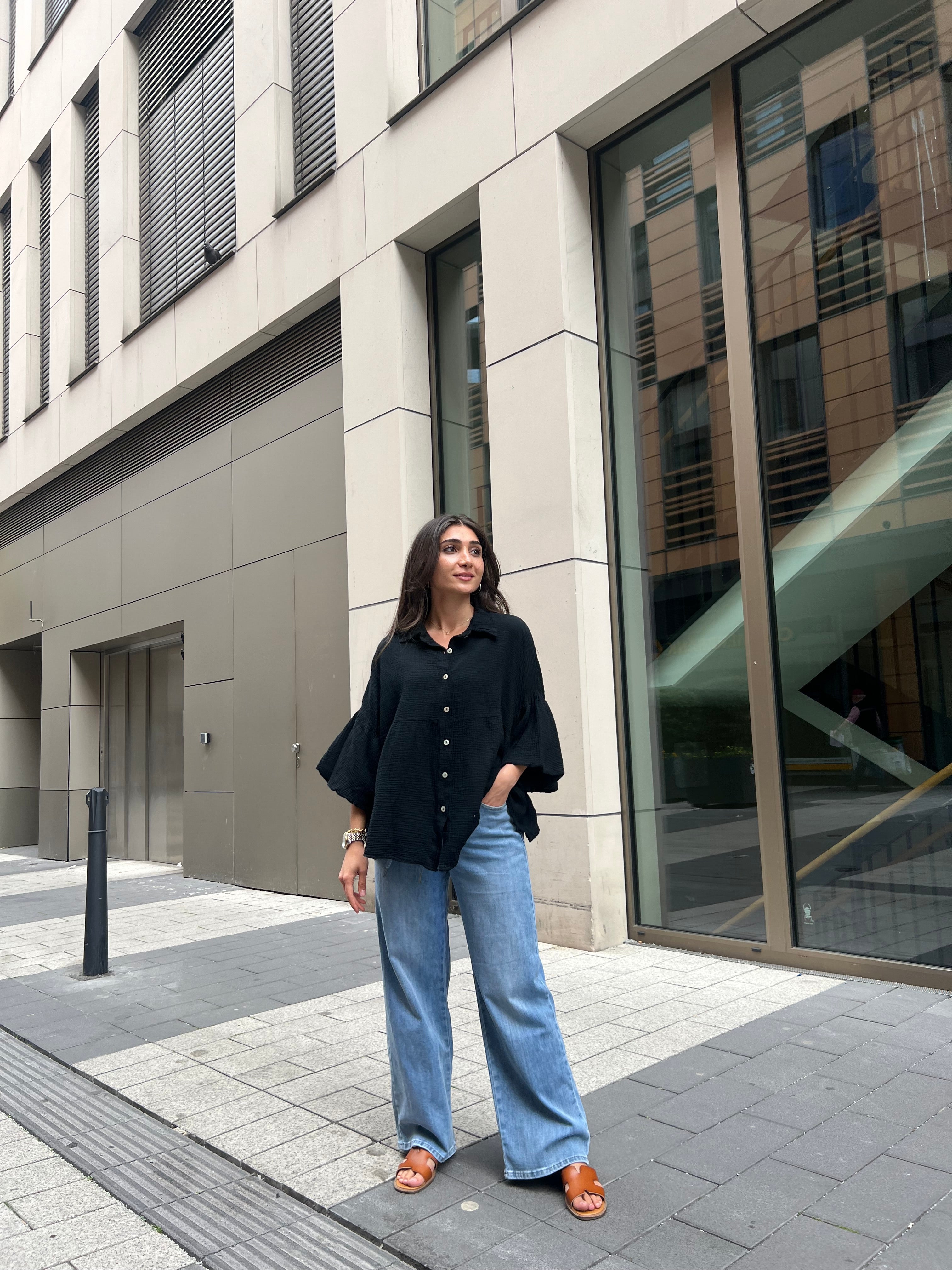 Musselin Bluse mit Volantärmel