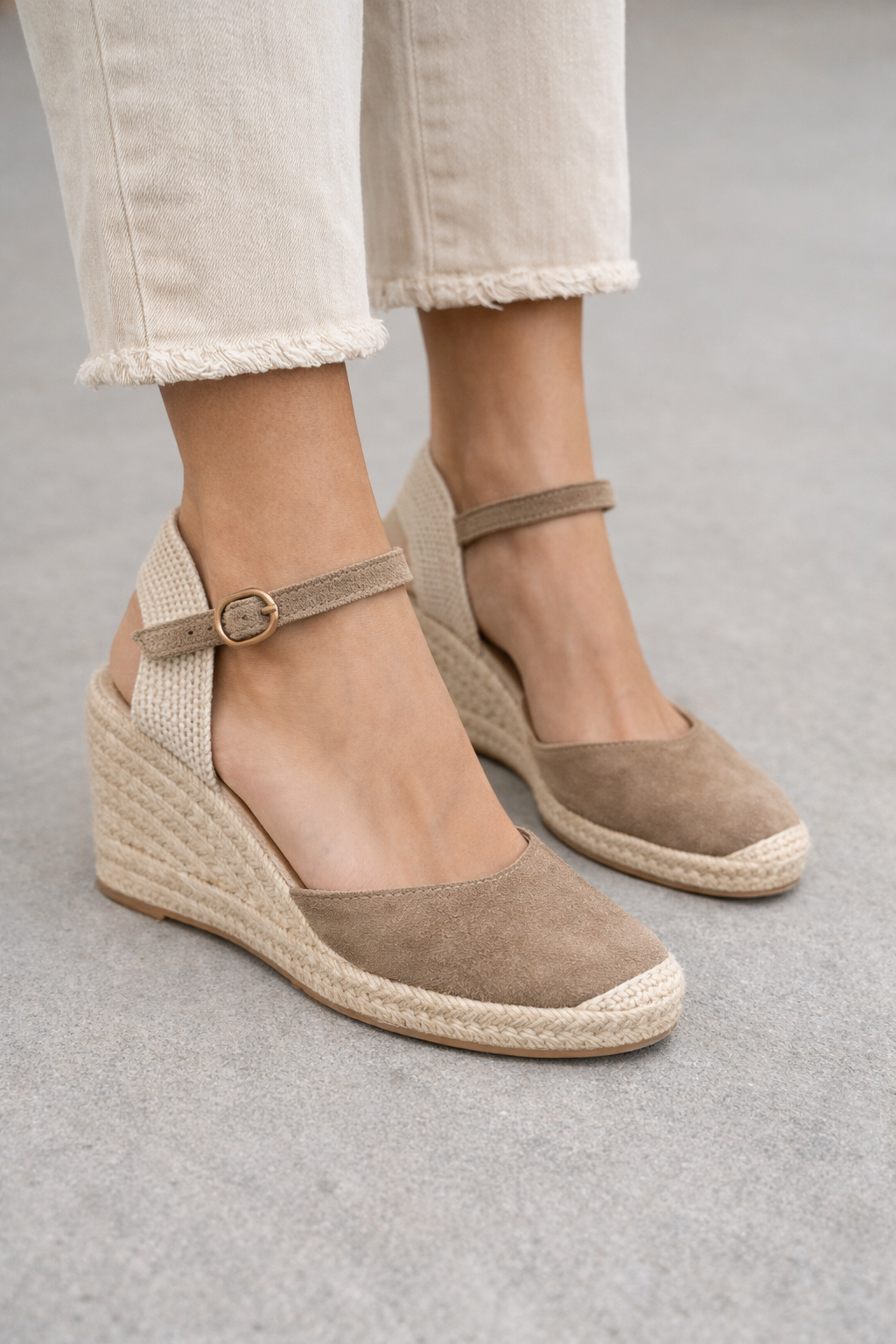 Espadrille Keilsandalen mit Knöchelriemen