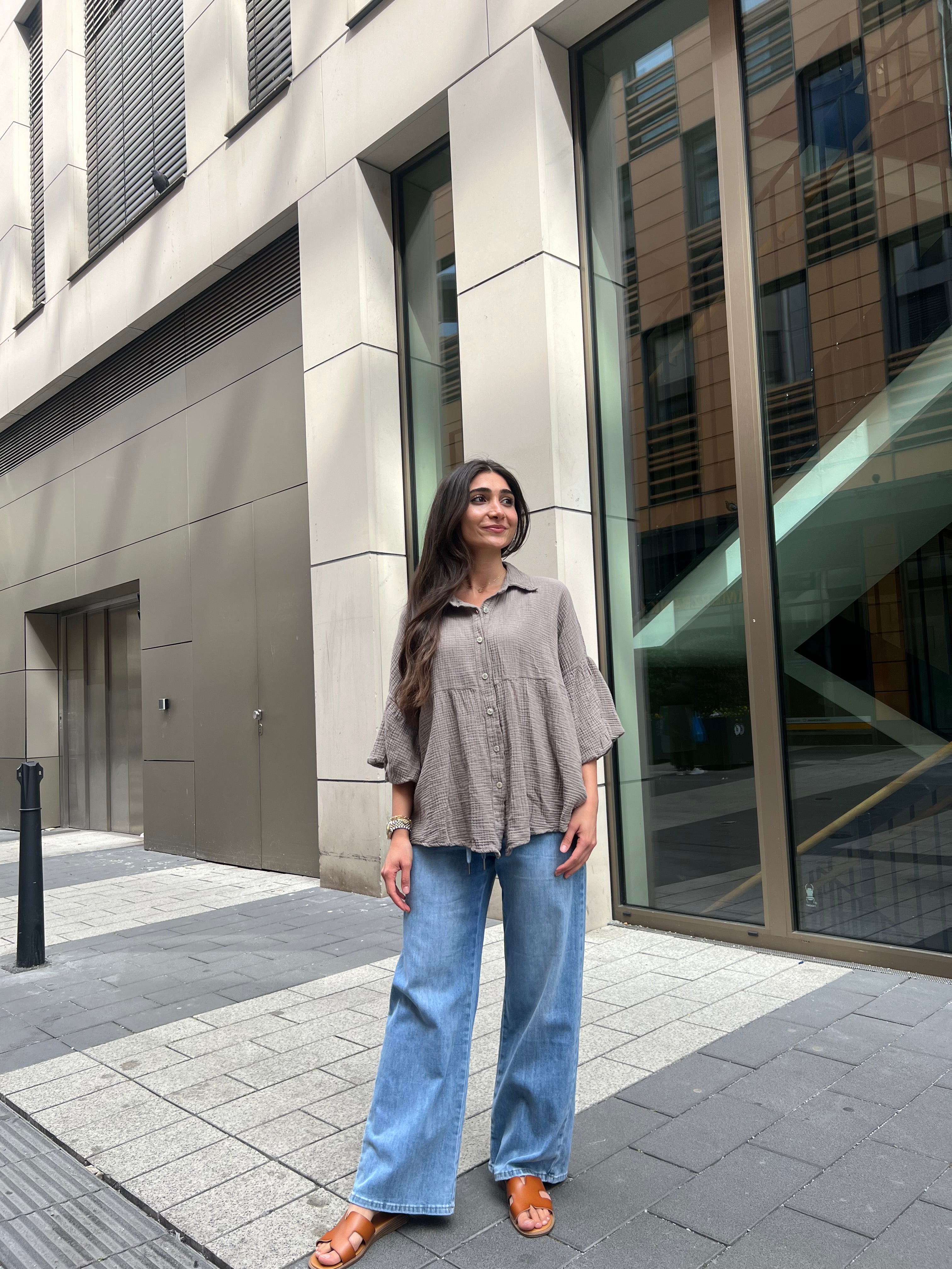 Musselin Bluse mit Volantärmel