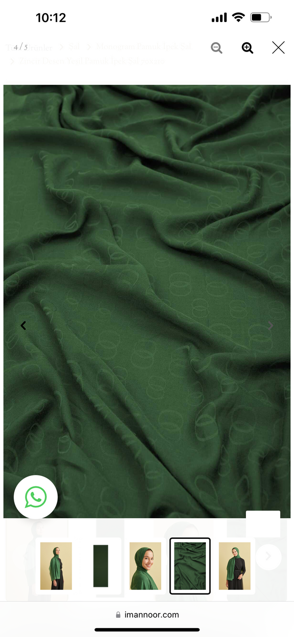Zincir Desen Yeşil Pamuk İpek Şal 70x210