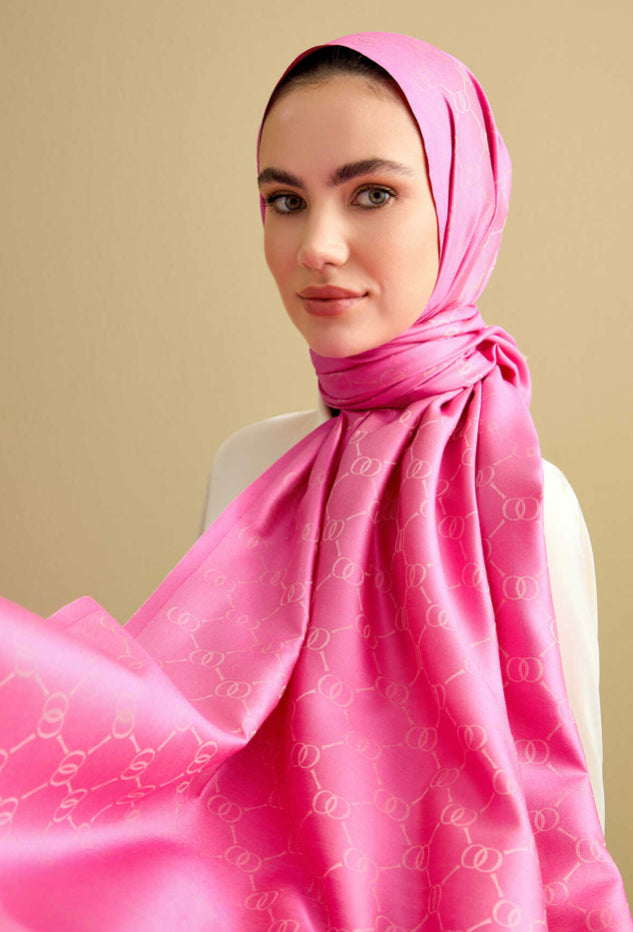 Noor Petek Silk Jacquard Schal Pink