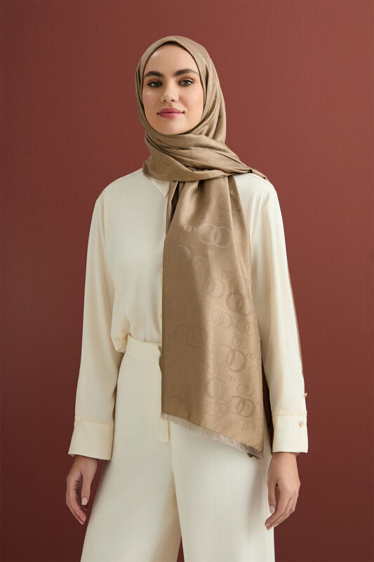 İmannoor Noor Silk Jacquard Shawl Light Brown