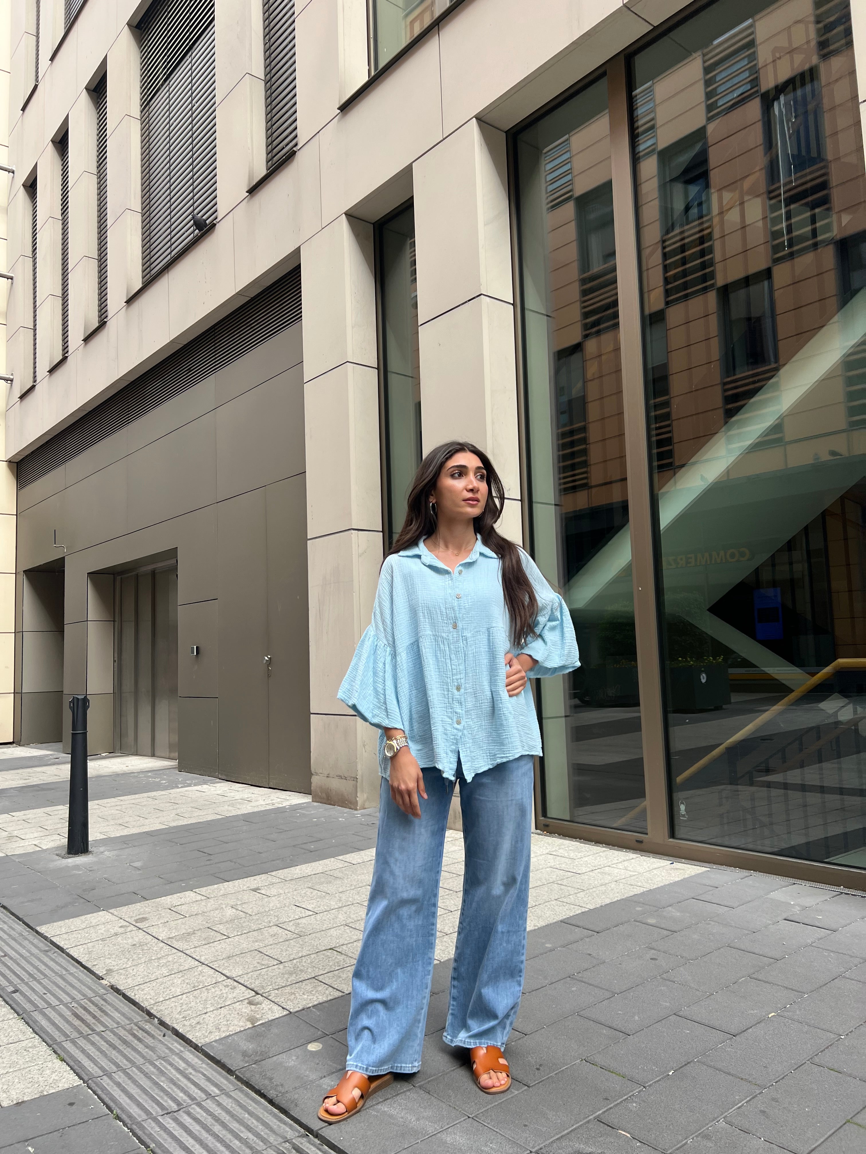 Musselin Bluse mit Volantärmel