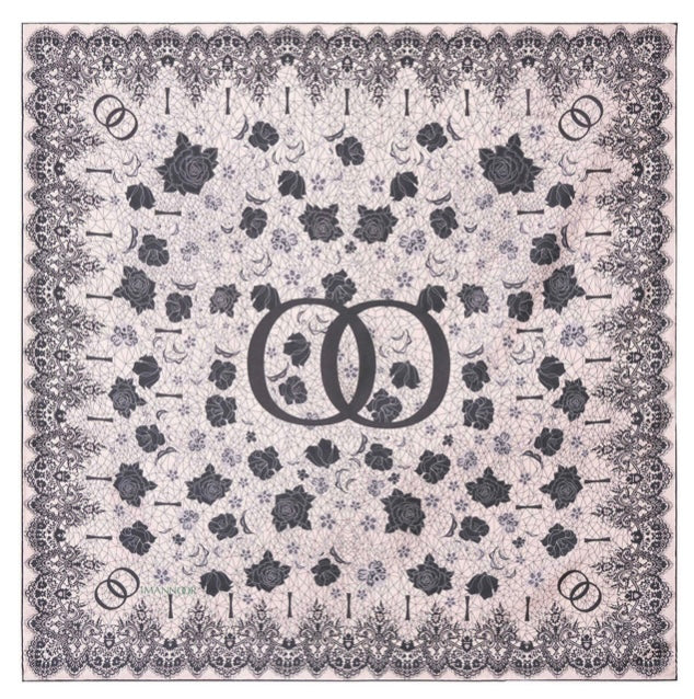 İmannoor Rose Lace Double-Sided Twill Silk Scarf in Puder-Weiß