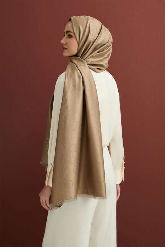 İmannoor Noor Silk Jacquard Shawl Light Brown